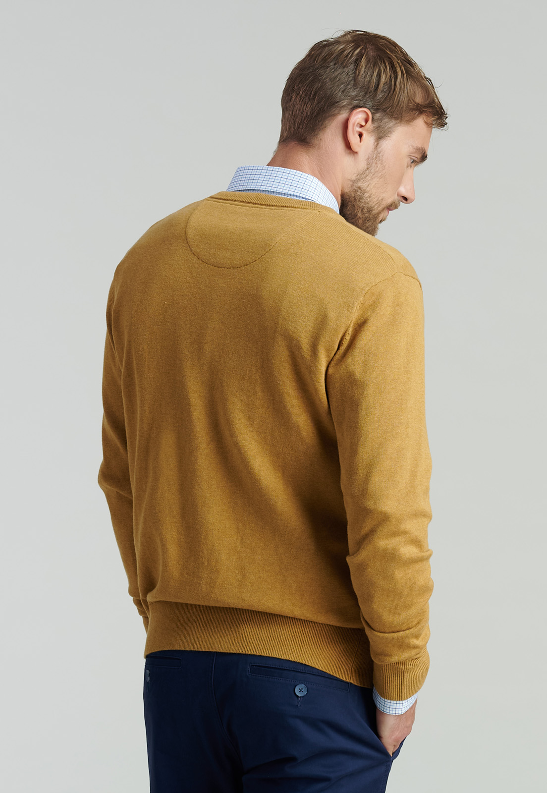 SWEATER ALGODÓN HOMBRE FEROUCH AMARILLO V NECK MELANGE F SMART CASUAL MUSTARD - 4