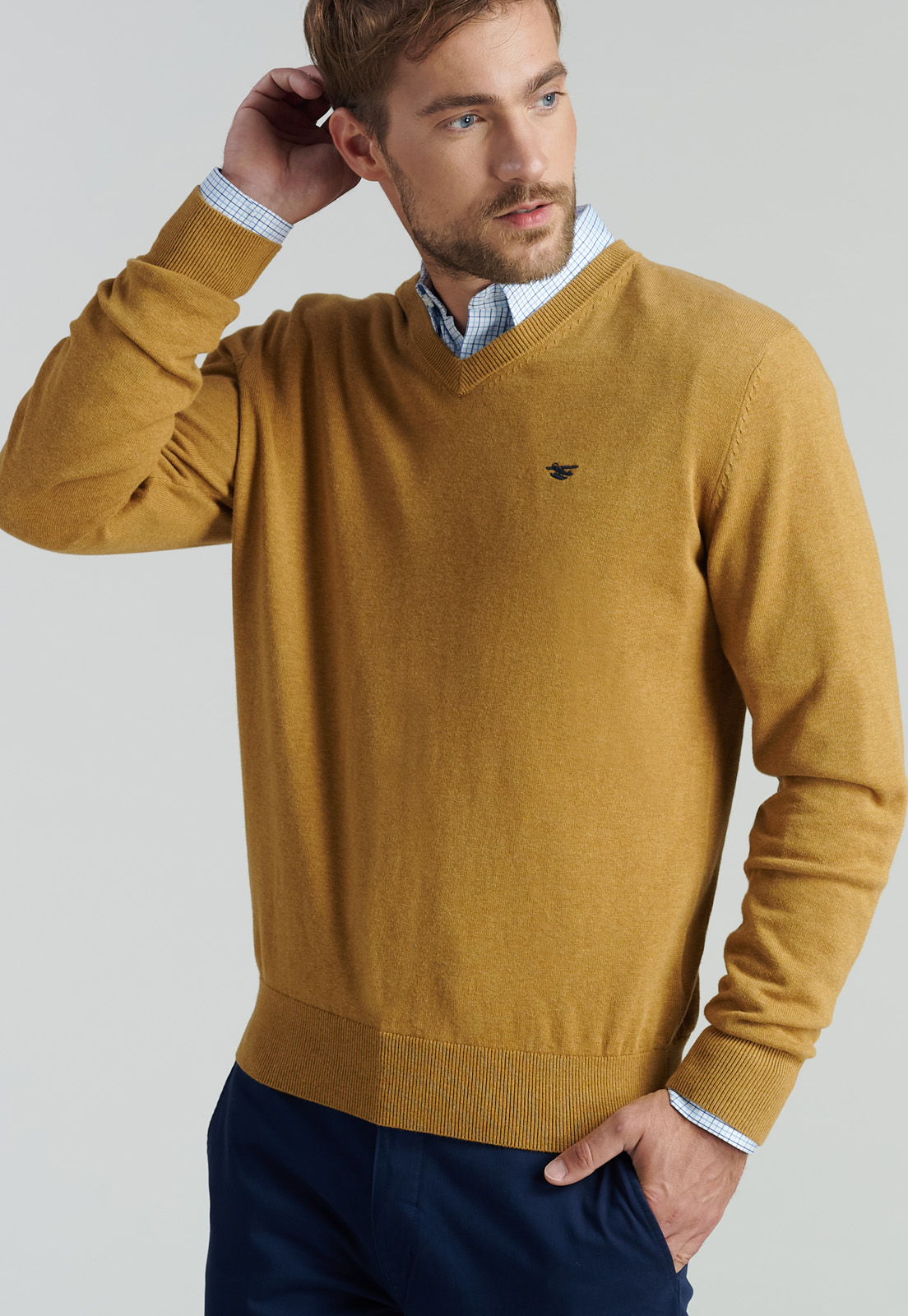 SWEATER ALGODÓN HOMBRE FEROUCH AMARILLO V NECK MELANGE F SMART CASUAL MUSTARD - 5