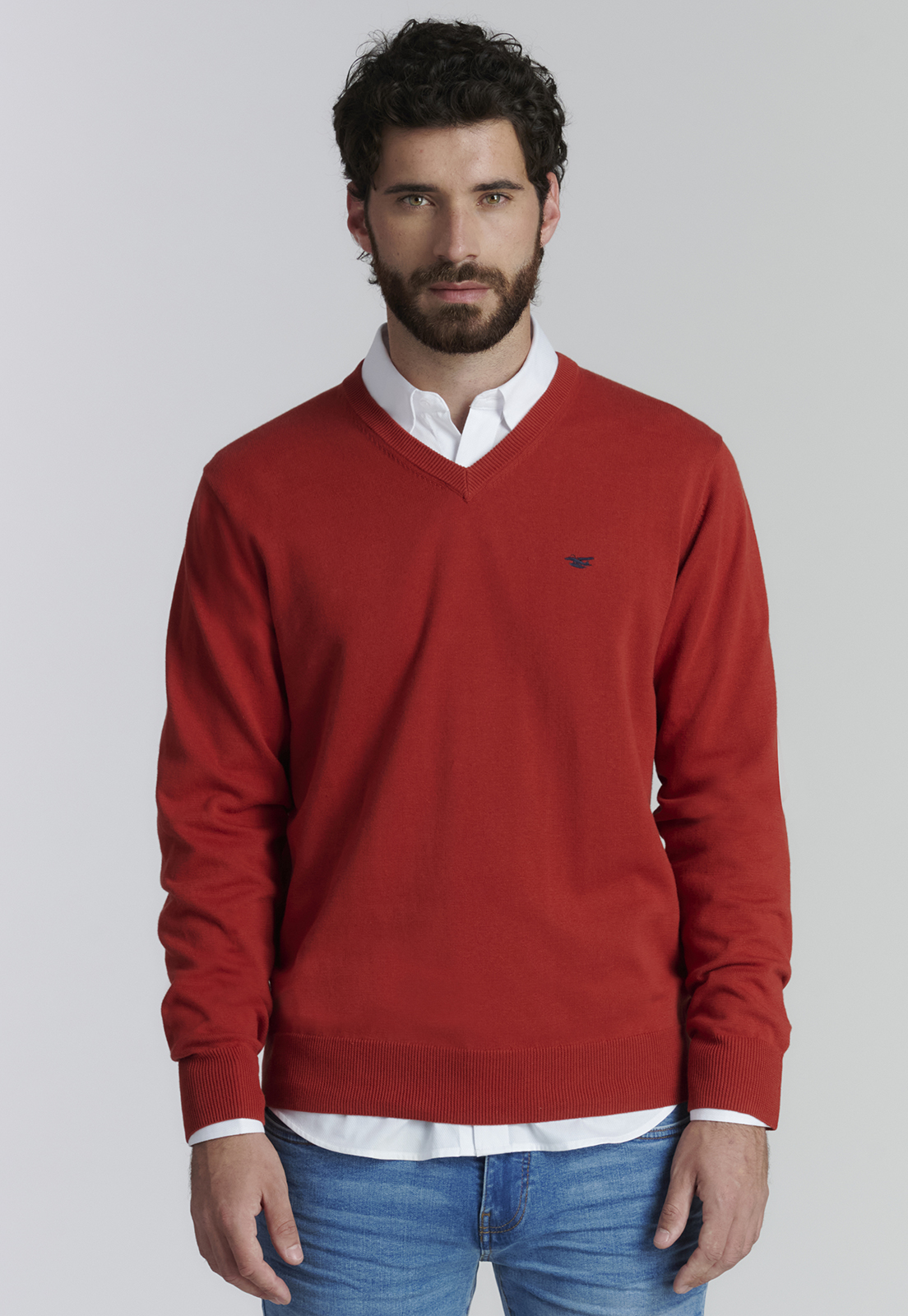 SWEATER ALGODÓN HOMBRE FEROUCH ROJO V NECK SOLIDO F SMART CASUAL BRICK - 1