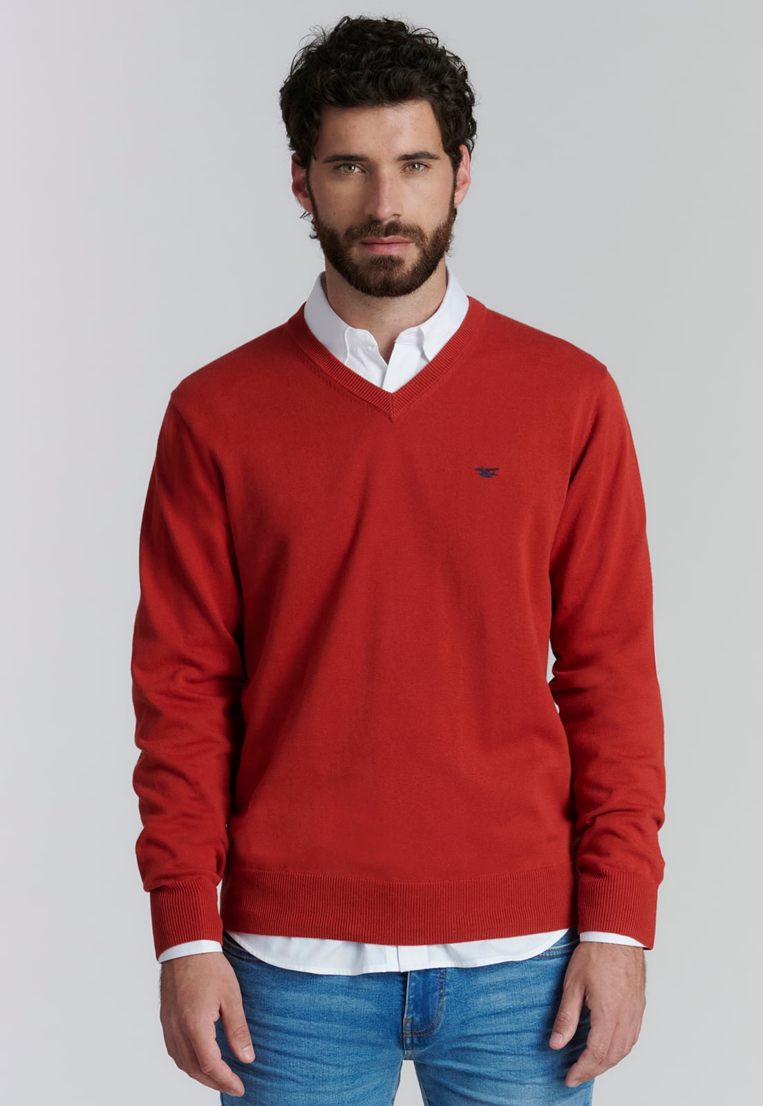 SWEATER ALGODÓN HOMBRE FEROUCH ROJO V NECK SOLIDO F SMART CASUAL BRICK - 1