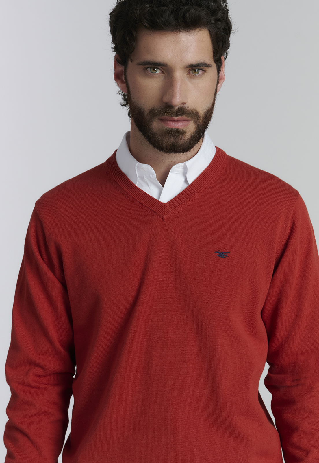 SWEATER ALGODÓN HOMBRE FEROUCH ROJO V NECK SOLIDO F SMART CASUAL BRICK - 3