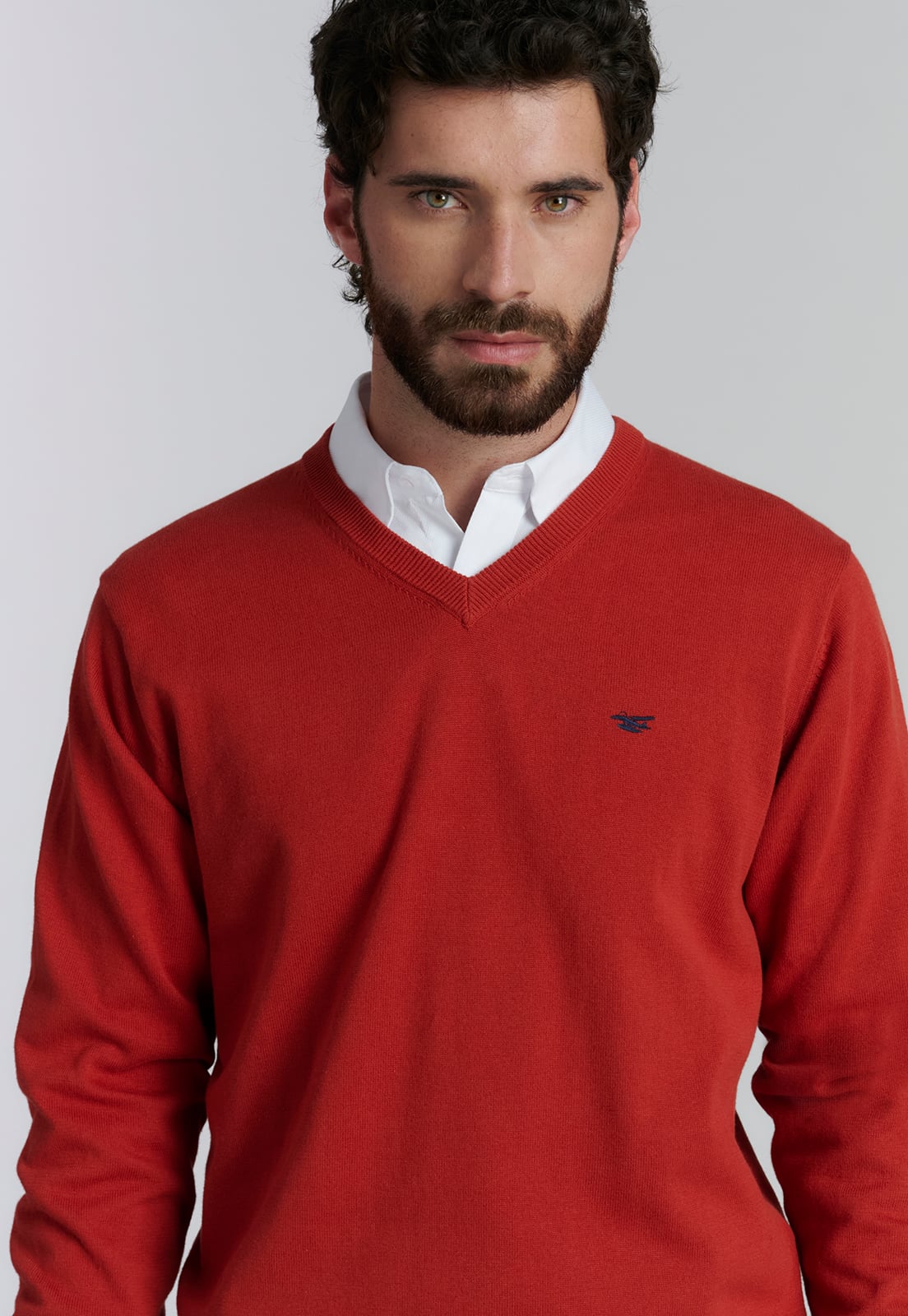 SWEATER ALGODÓN HOMBRE FEROUCH ROJO V NECK SOLIDO F SMART CASUAL BRICK - 3