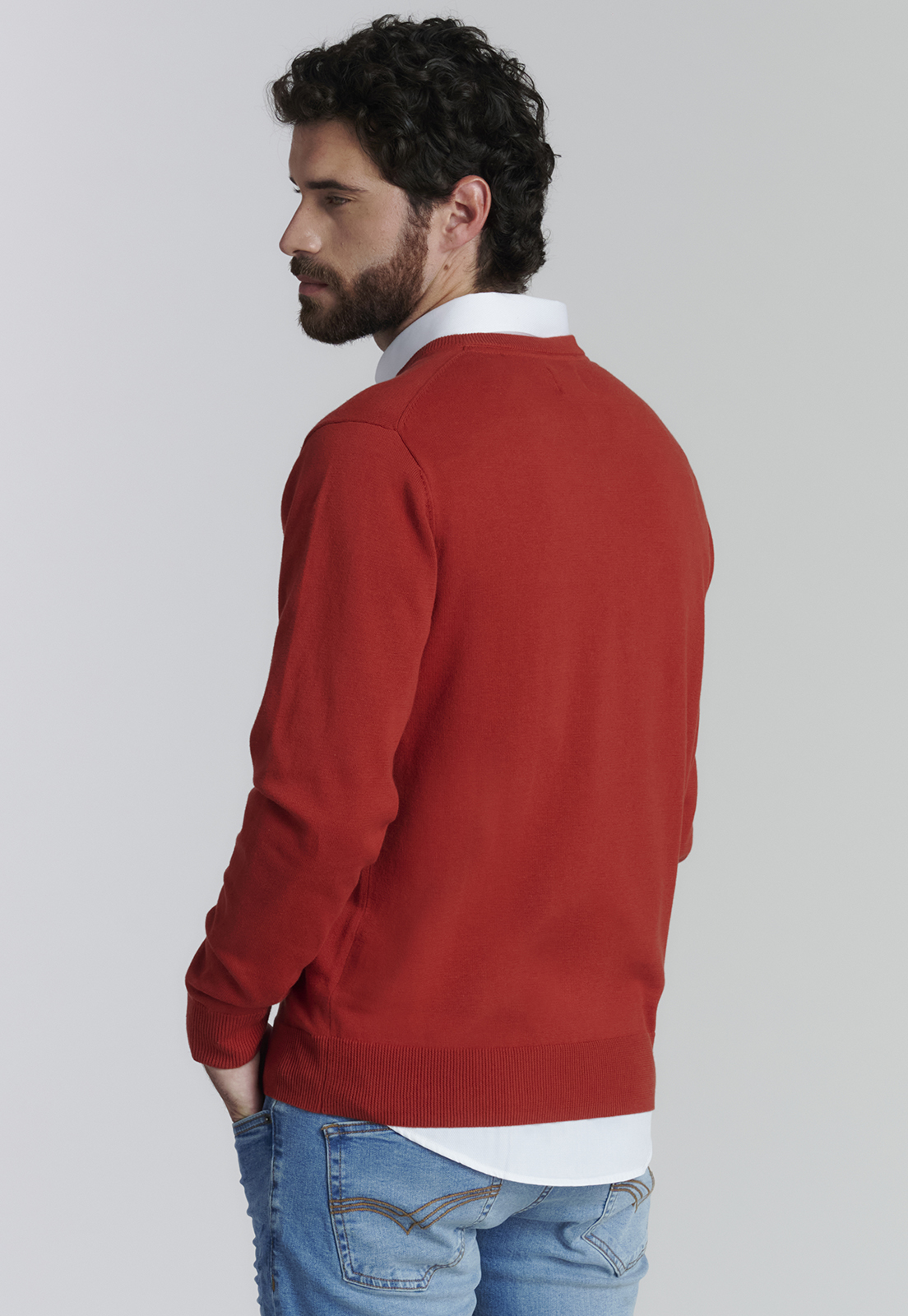 SWEATER ALGODÓN HOMBRE FEROUCH ROJO V NECK SOLIDO F SMART CASUAL BRICK - 4