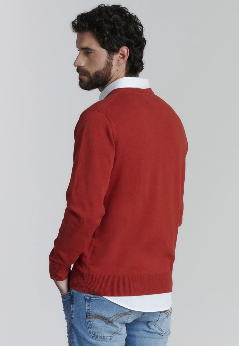SWEATER ALGODÓN HOMBRE FEROUCH ROJO V NECK SOLIDO F SMART CASUAL BRICK - 4