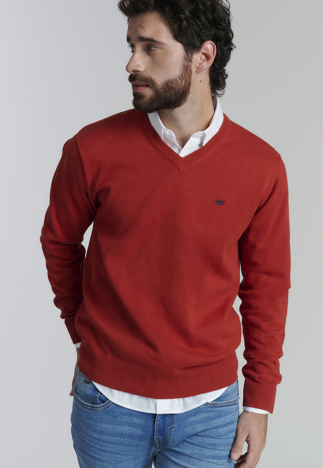 SWEATER ALGODÓN HOMBRE FEROUCH ROJO V NECK SOLIDO F SMART CASUAL BRICK - 5
