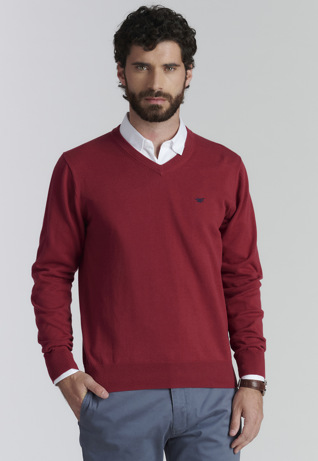 SWEATER ALGODÓN HOMBRE FEROUCH ROJO V NECK SOLIDO F SMART CASUAL BURGUNDY - 1