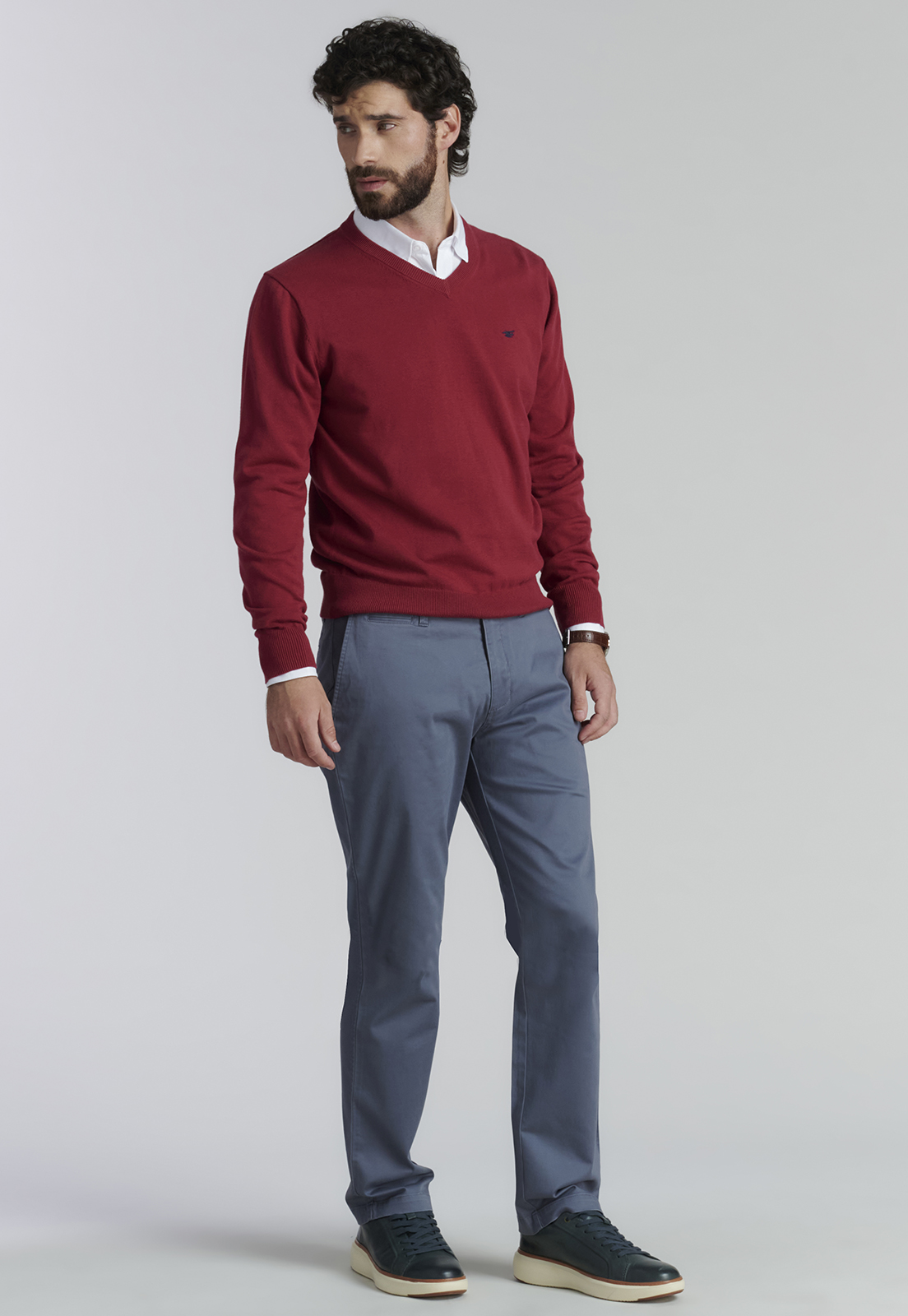 SWEATER ALGODÓN HOMBRE FEROUCH ROJO V NECK SOLIDO F SMART CASUAL BURGUNDY - 2