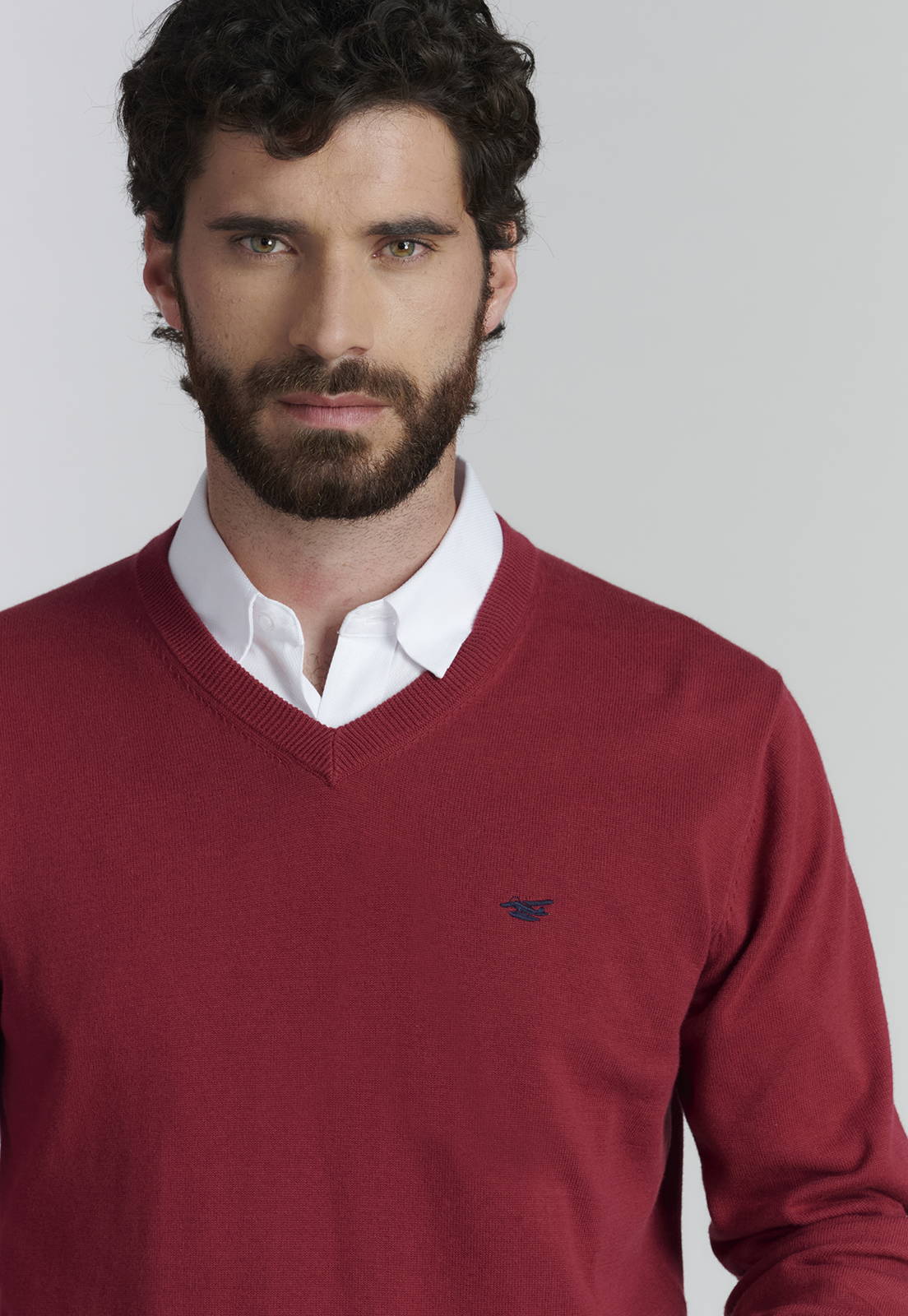SWEATER ALGODÓN HOMBRE FEROUCH ROJO V NECK SOLIDO F SMART CASUAL BURGUNDY - 3