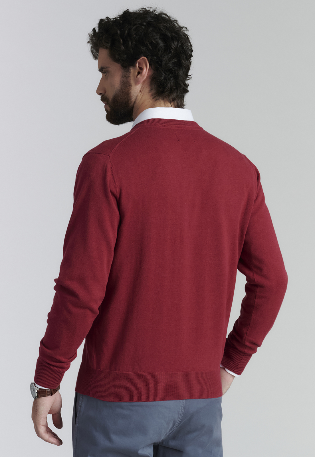 SWEATER ALGODÓN HOMBRE FEROUCH ROJO V NECK SOLIDO F SMART CASUAL BURGUNDY - 4