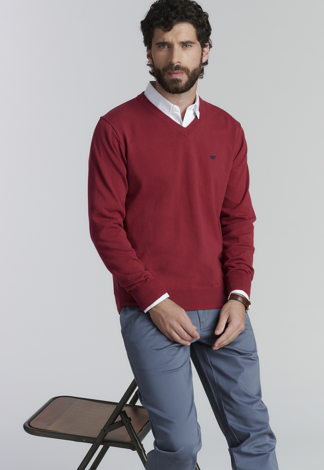 SWEATER ALGODÓN HOMBRE FEROUCH ROJO V NECK SOLIDO F SMART CASUAL BURGUNDY - 5
