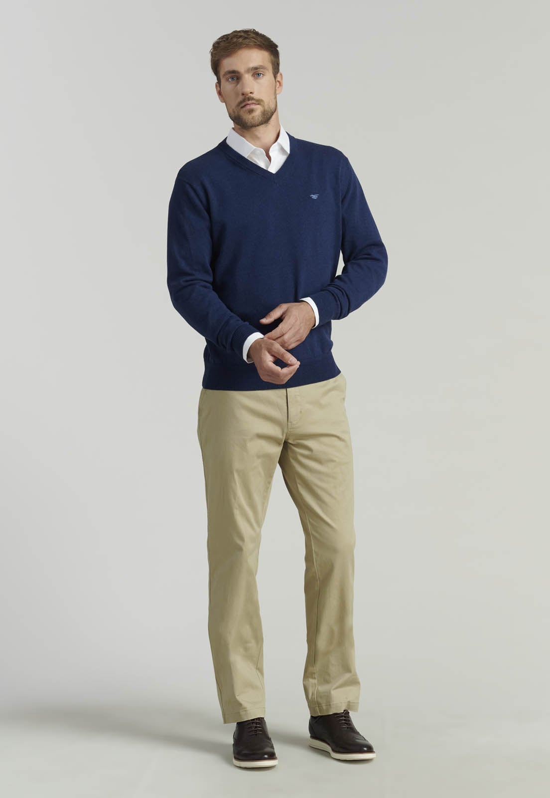 SWEATER ALGODÓN HOMBRE FEROUCH AZUL V NECK MELANGE F SMART CASUAL INDIGO - 2