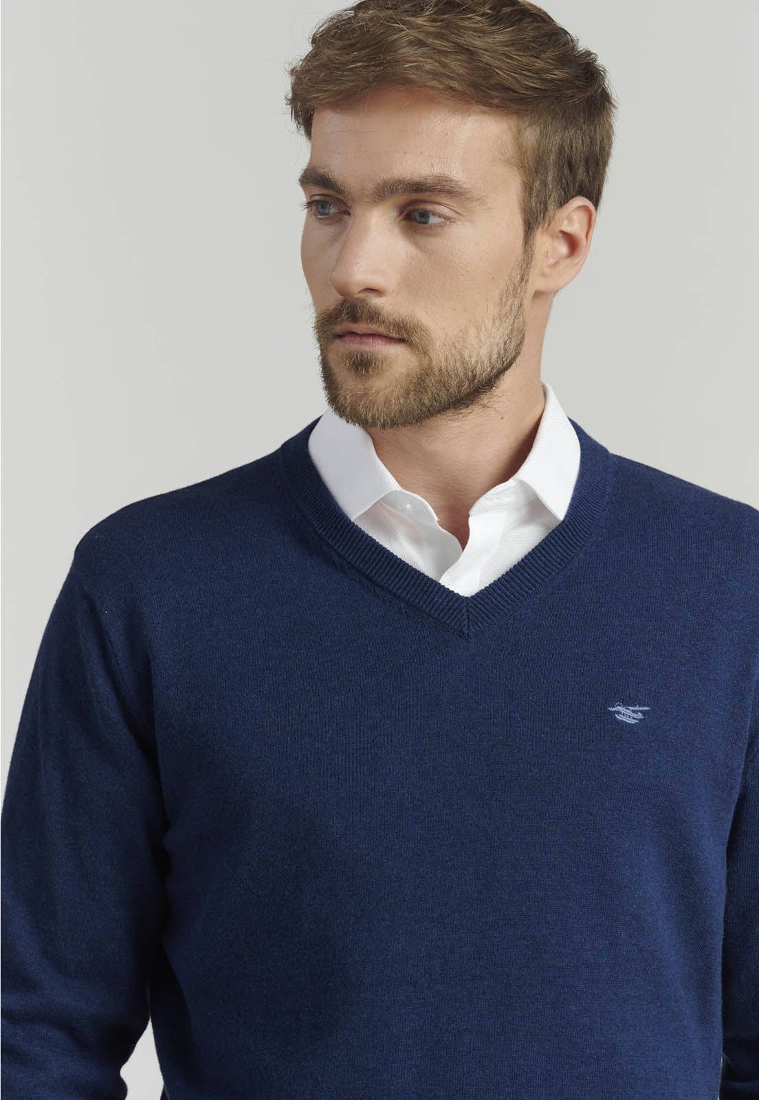 SWEATER ALGODÓN HOMBRE FEROUCH AZUL V NECK MELANGE F SMART CASUAL INDIGO - 3