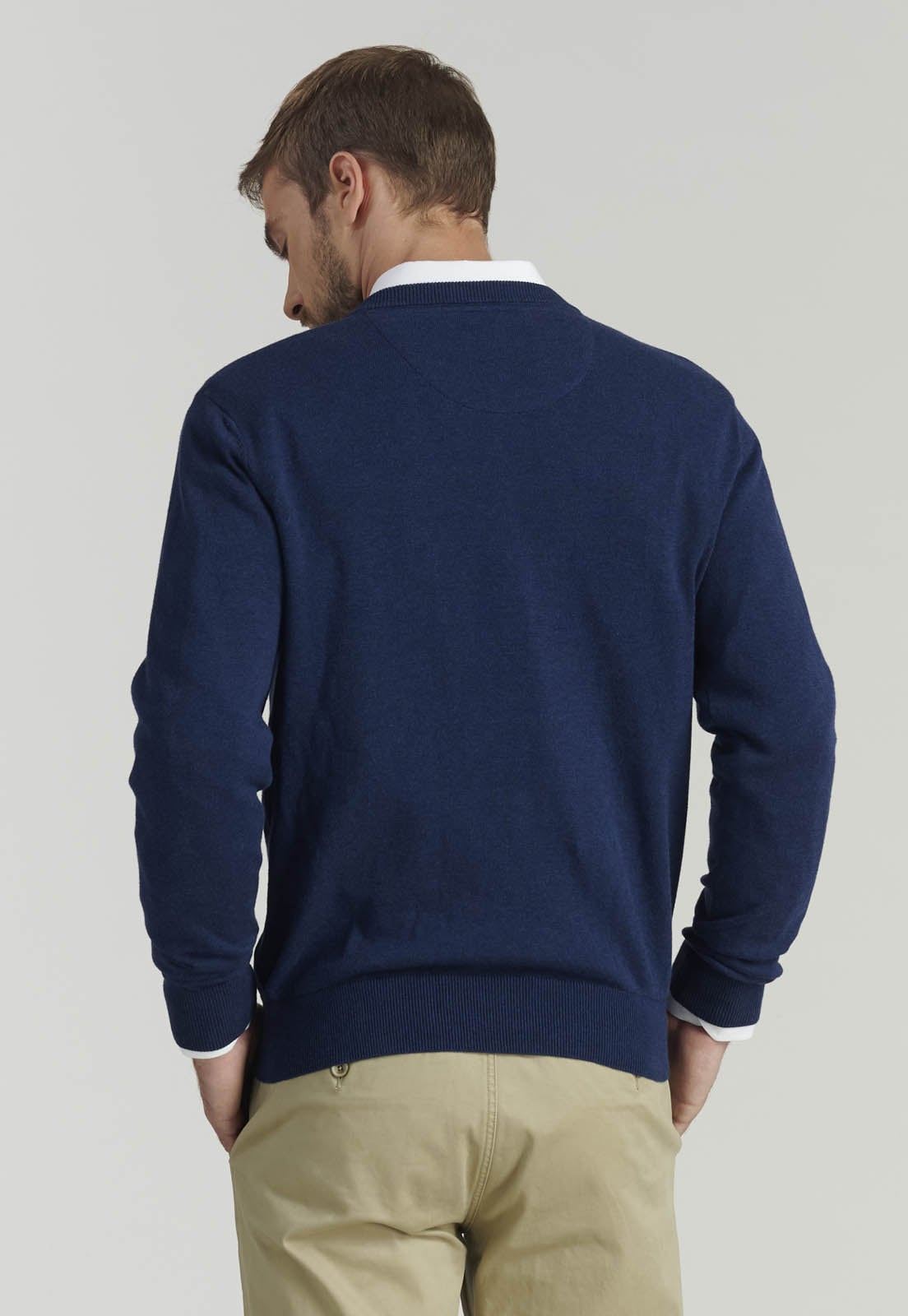 SWEATER ALGODÓN HOMBRE FEROUCH AZUL V NECK MELANGE F SMART CASUAL INDIGO - 4