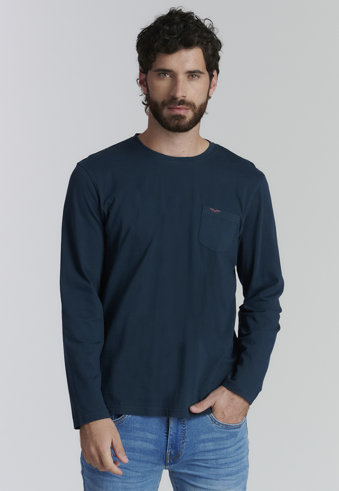 POLERA ALGODÓN HOMBRE FEROUCH AZUL BÁSICA OREGON FR MARINE - 1