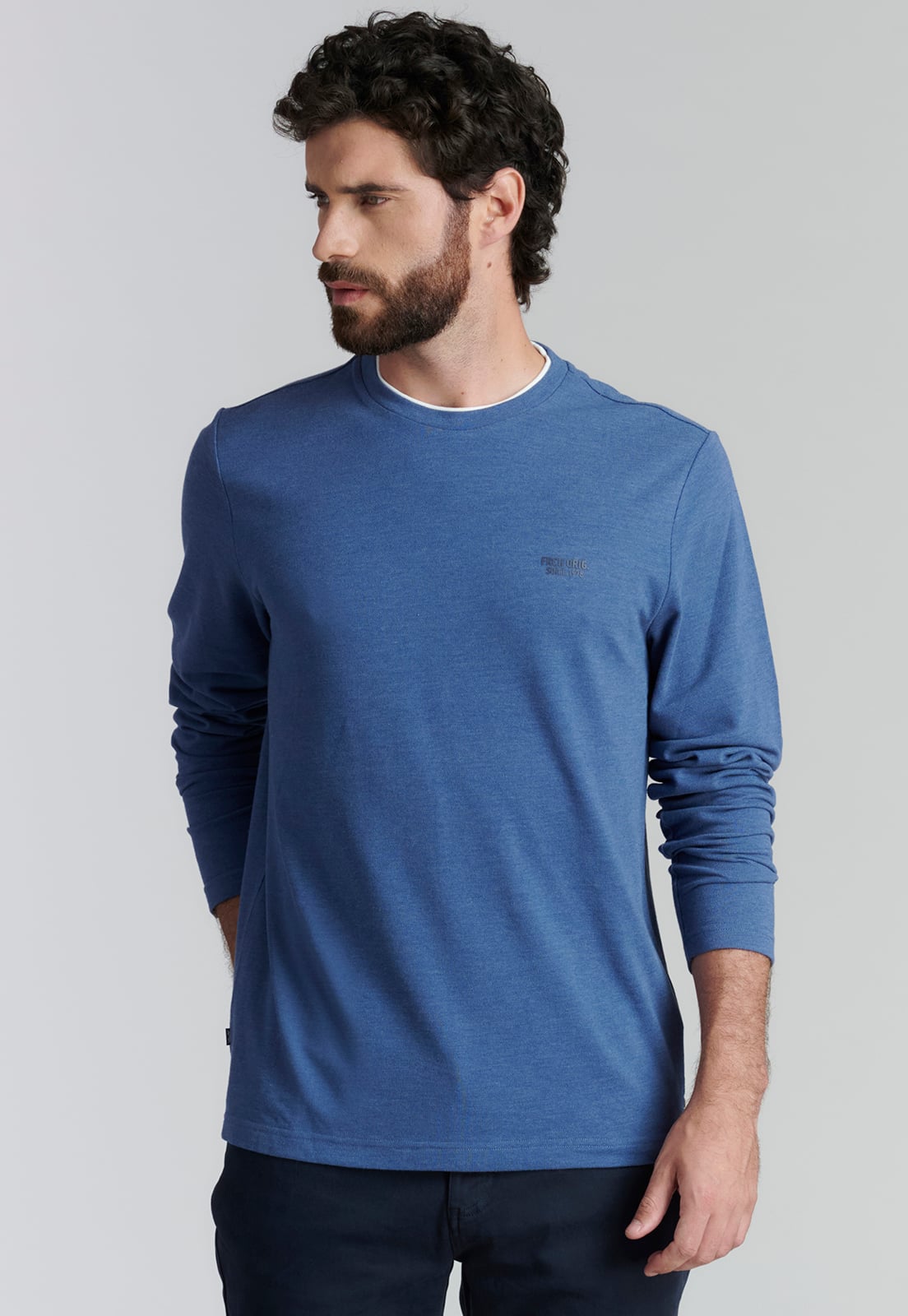 POLERA ALGODÓN HOMBRE FEROUCH AZUL HOBOKEN FJS MARINO MELANGE - 1