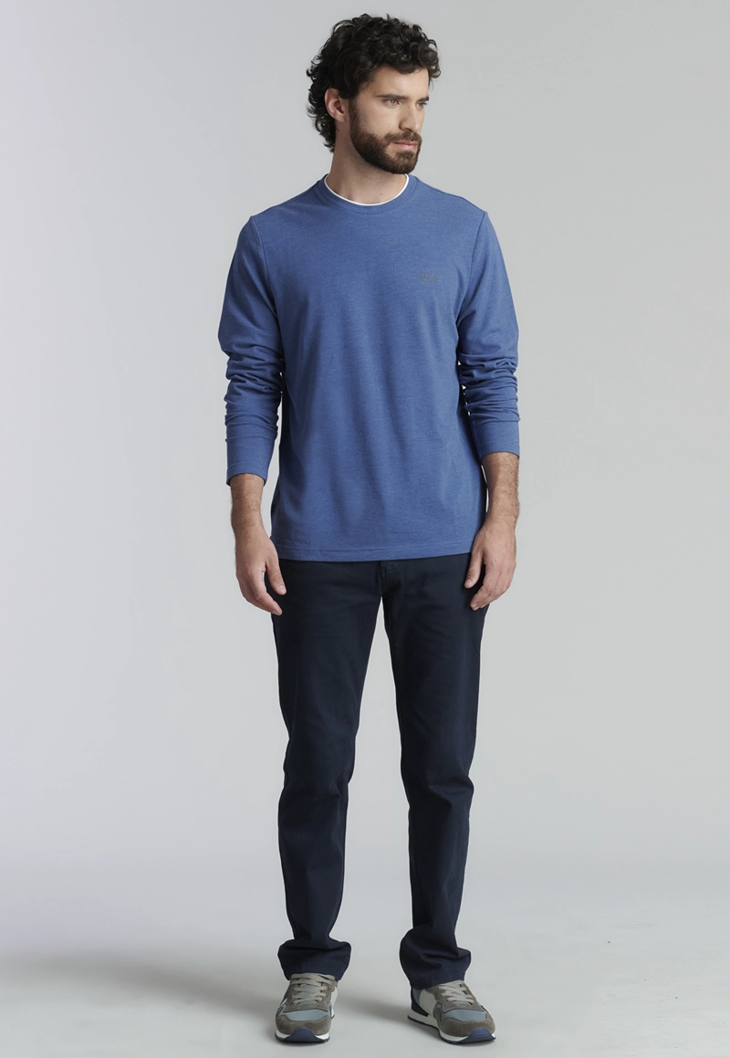 POLERA ALGODÓN HOMBRE FEROUCH AZUL HOBOKEN FJS MARINO MELANGE - 2