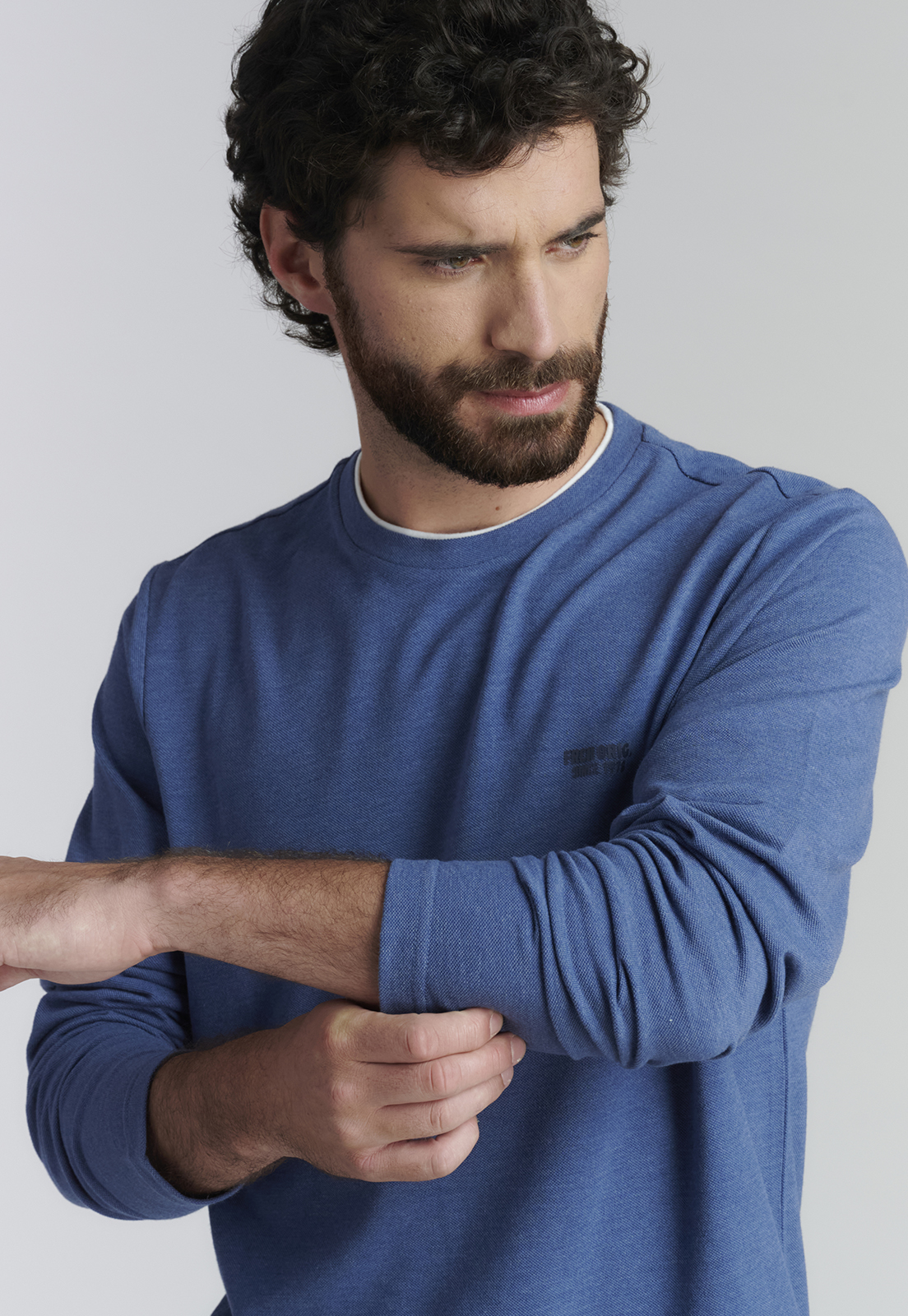 POLERA ALGODÓN HOMBRE FEROUCH AZUL HOBOKEN FJS MARINO MELANGE - 3