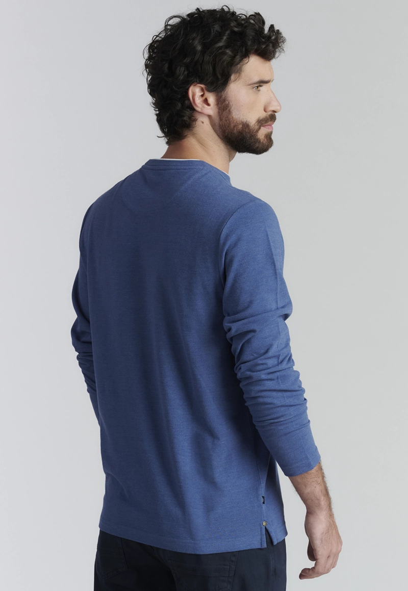 POLERA ALGODÓN HOMBRE FEROUCH AZUL HOBOKEN FJS MARINO MELANGE - 4