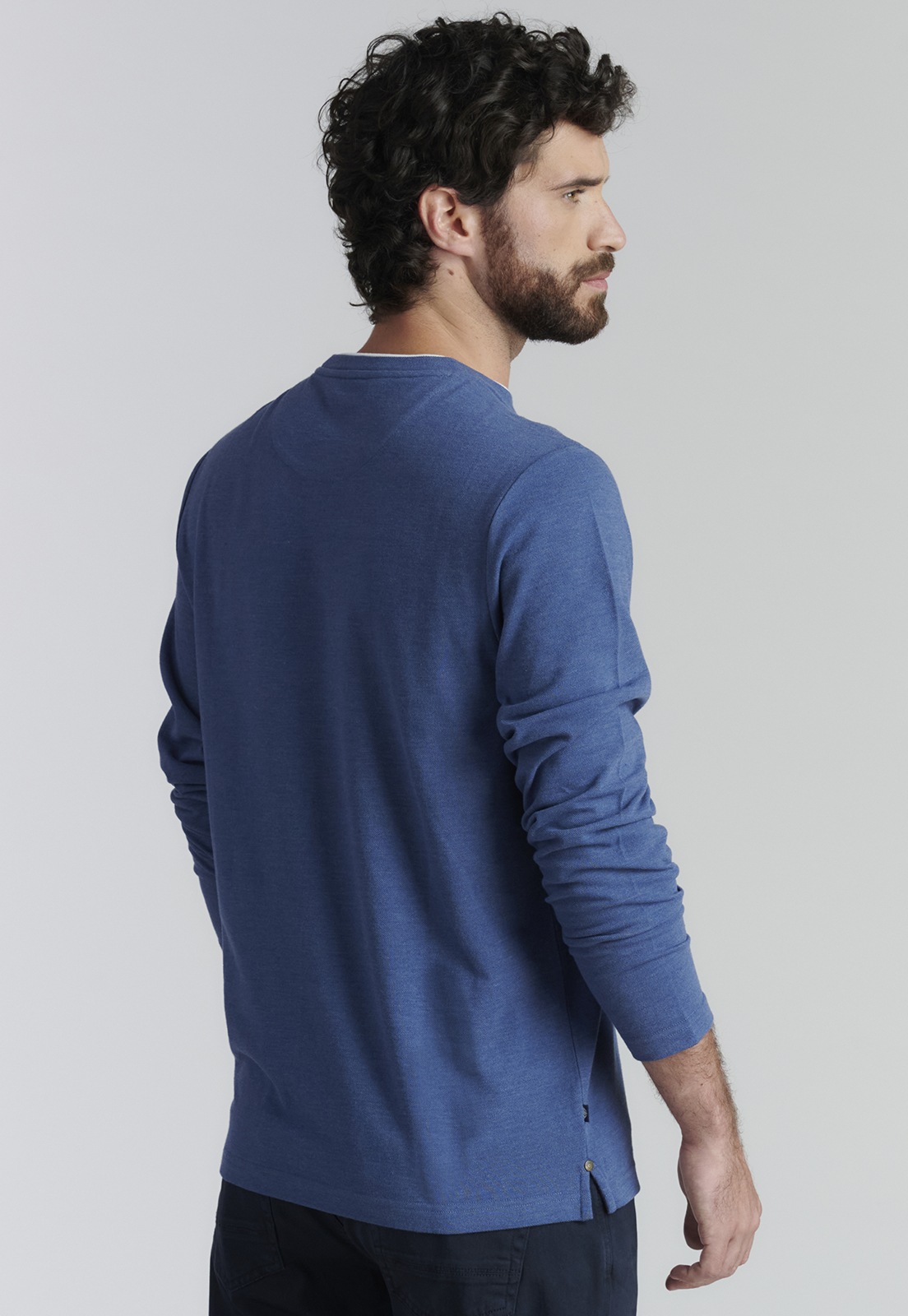 POLERA ALGODÓN HOMBRE FEROUCH AZUL HOBOKEN FJS MARINO MELANGE - 4