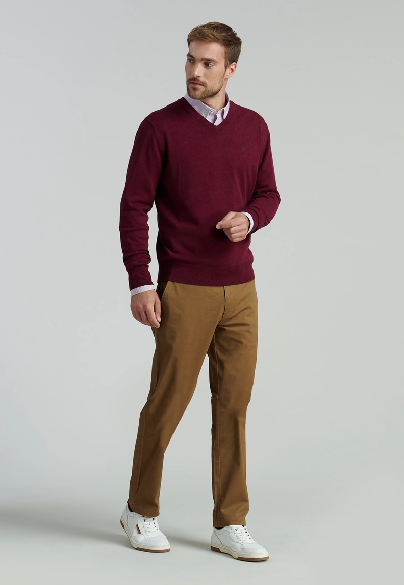 SWEATER ALGODÓN HOMBRE FEROUCH ROJO V NECK MELANGE F SMART CASUAL DK BURGUNDY - 2