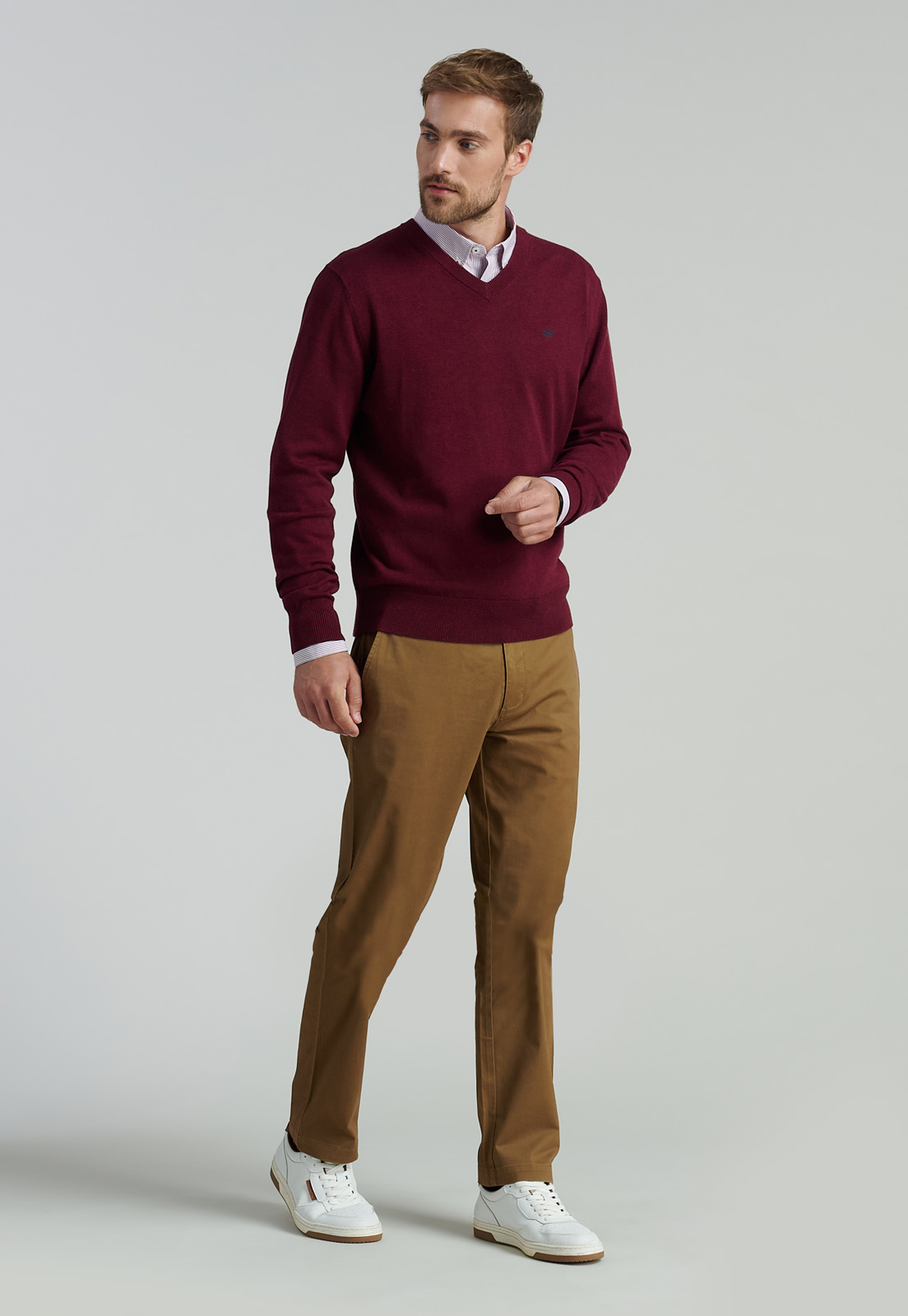 SWEATER ALGODÓN HOMBRE FEROUCH ROJO V NECK MELANGE F SMART CASUAL DK BURGUNDY - 2
