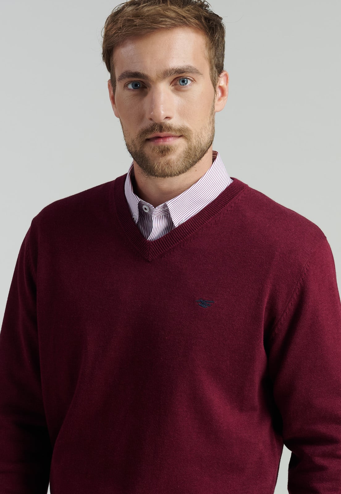 SWEATER ALGODÓN HOMBRE FEROUCH ROJO V NECK MELANGE F SMART CASUAL DK BURGUNDY - 3