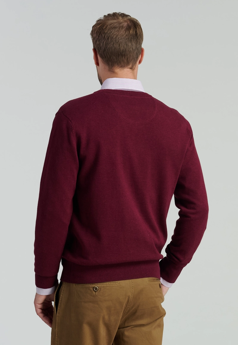 SWEATER ALGODÓN HOMBRE FEROUCH ROJO V NECK MELANGE F SMART CASUAL DK BURGUNDY - 4
