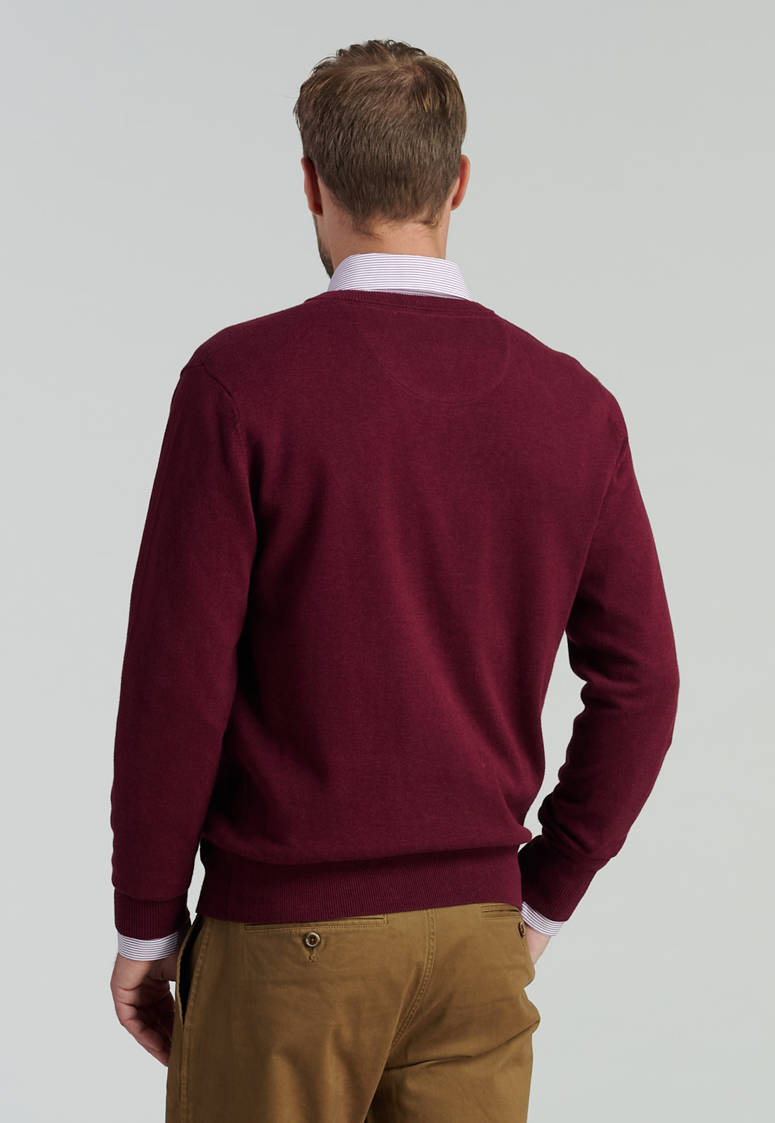 SWEATER ALGODÓN HOMBRE FEROUCH ROJO V NECK MELANGE F SMART CASUAL DK BURGUNDY - 4