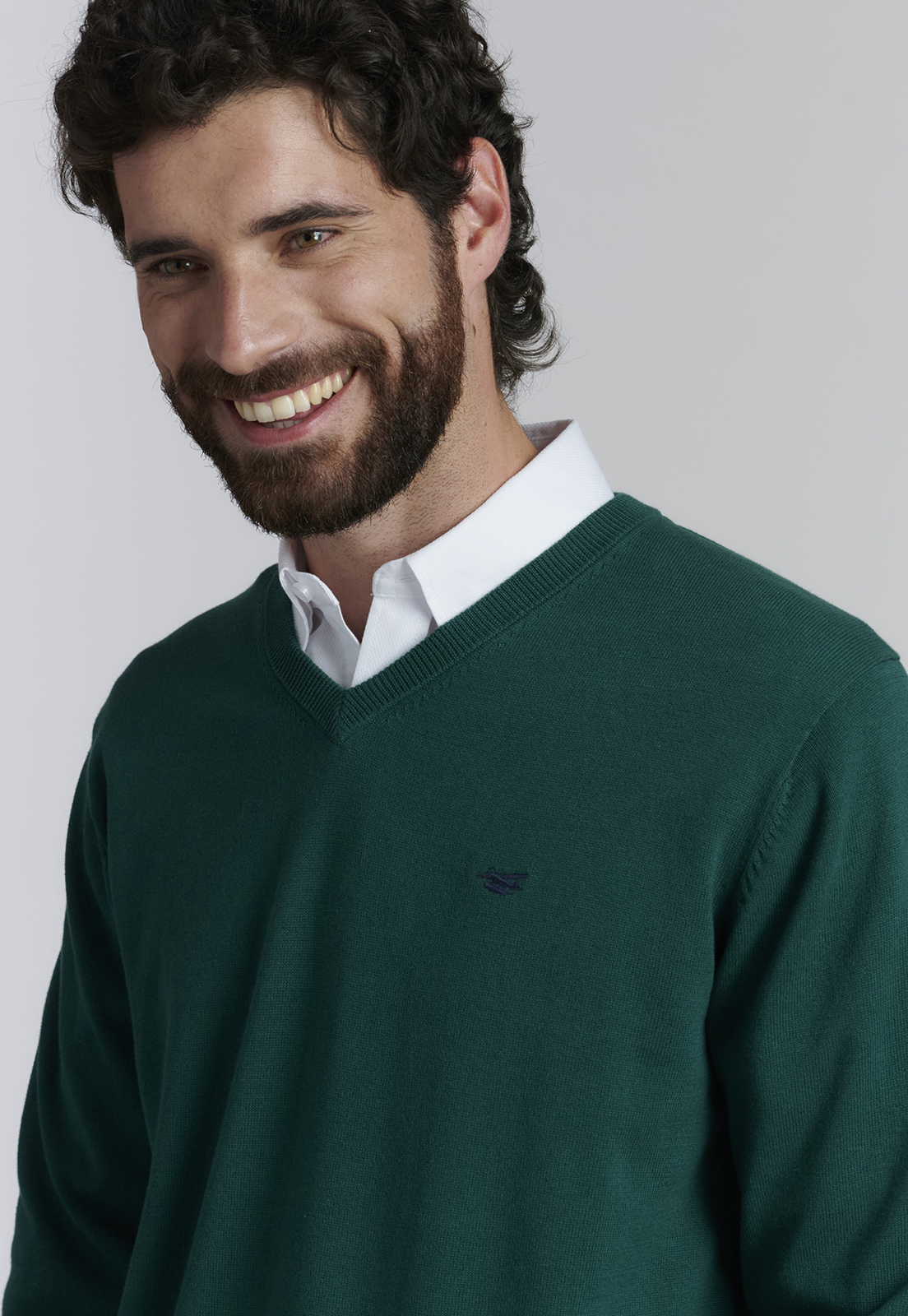 SWEATER ALGODÓN HOMBRE FEROUCH CAFÉ V NECK SOLIDO F SMART CASUAL FOREST - 3