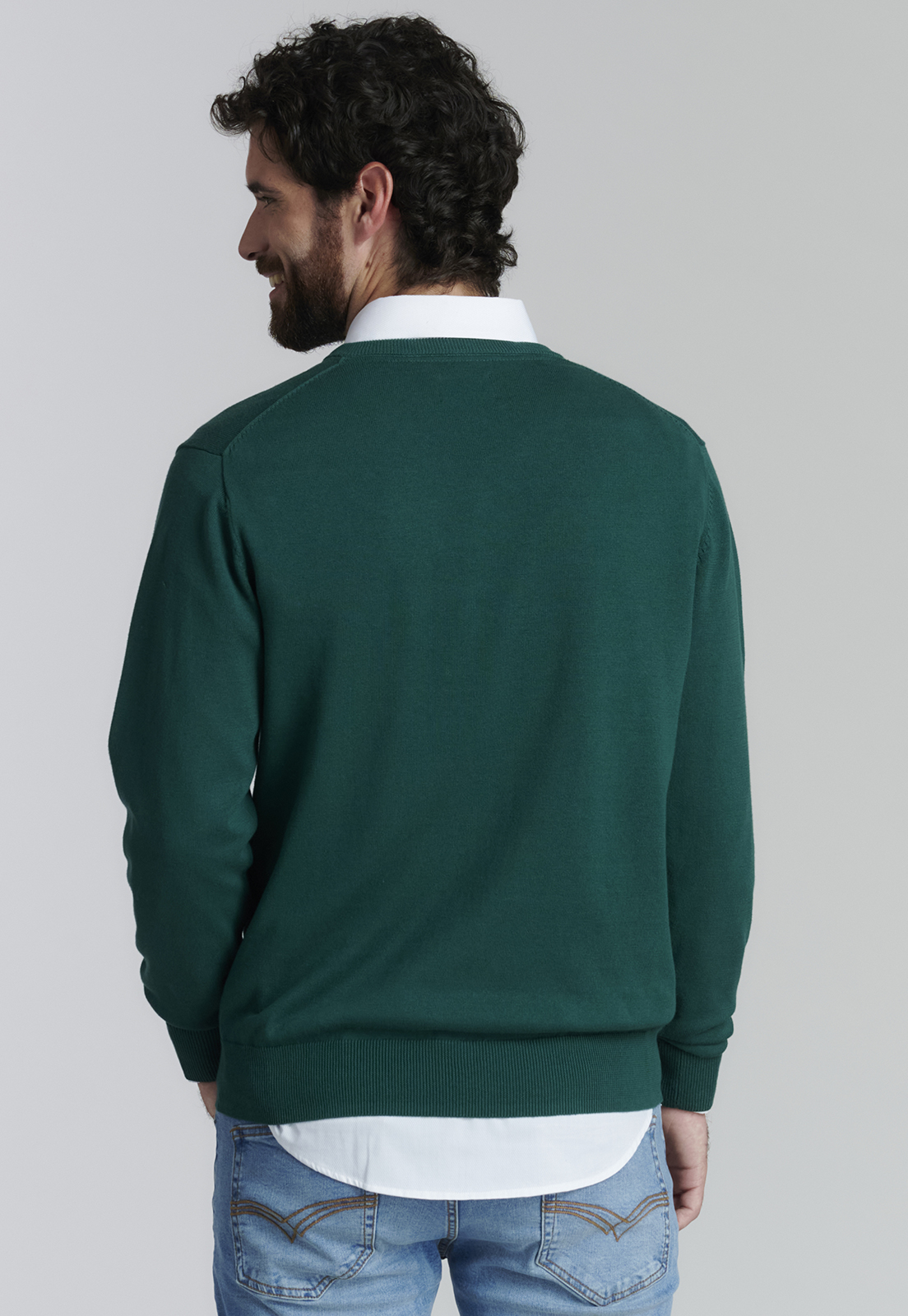 SWEATER ALGODÓN HOMBRE FEROUCH CAFÉ V NECK SOLIDO F SMART CASUAL FOREST - 4