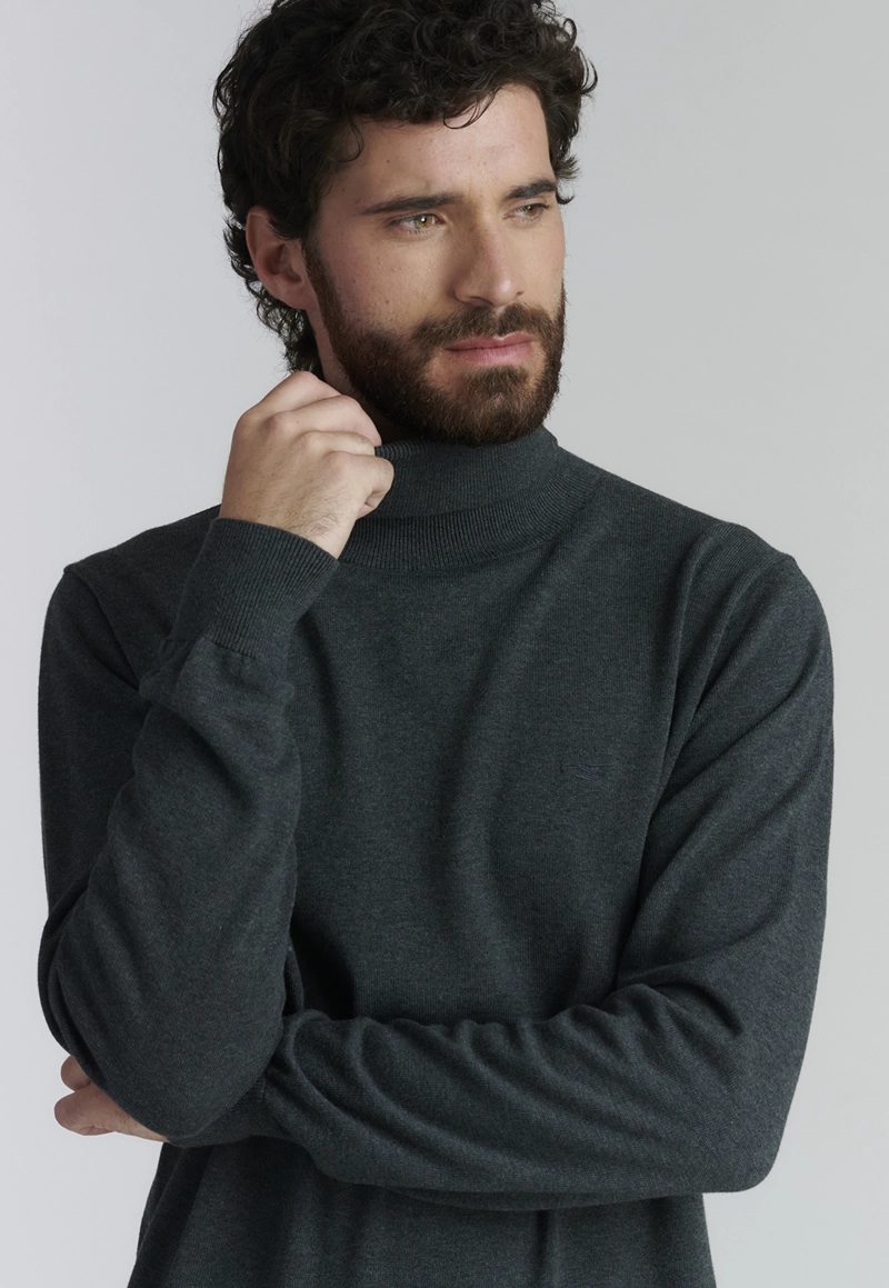 SWEATER ALGODÓN HOMBRE FEROUCH GRIS TURTLE NECK F SMART CASUAL GRAPHITE - 3