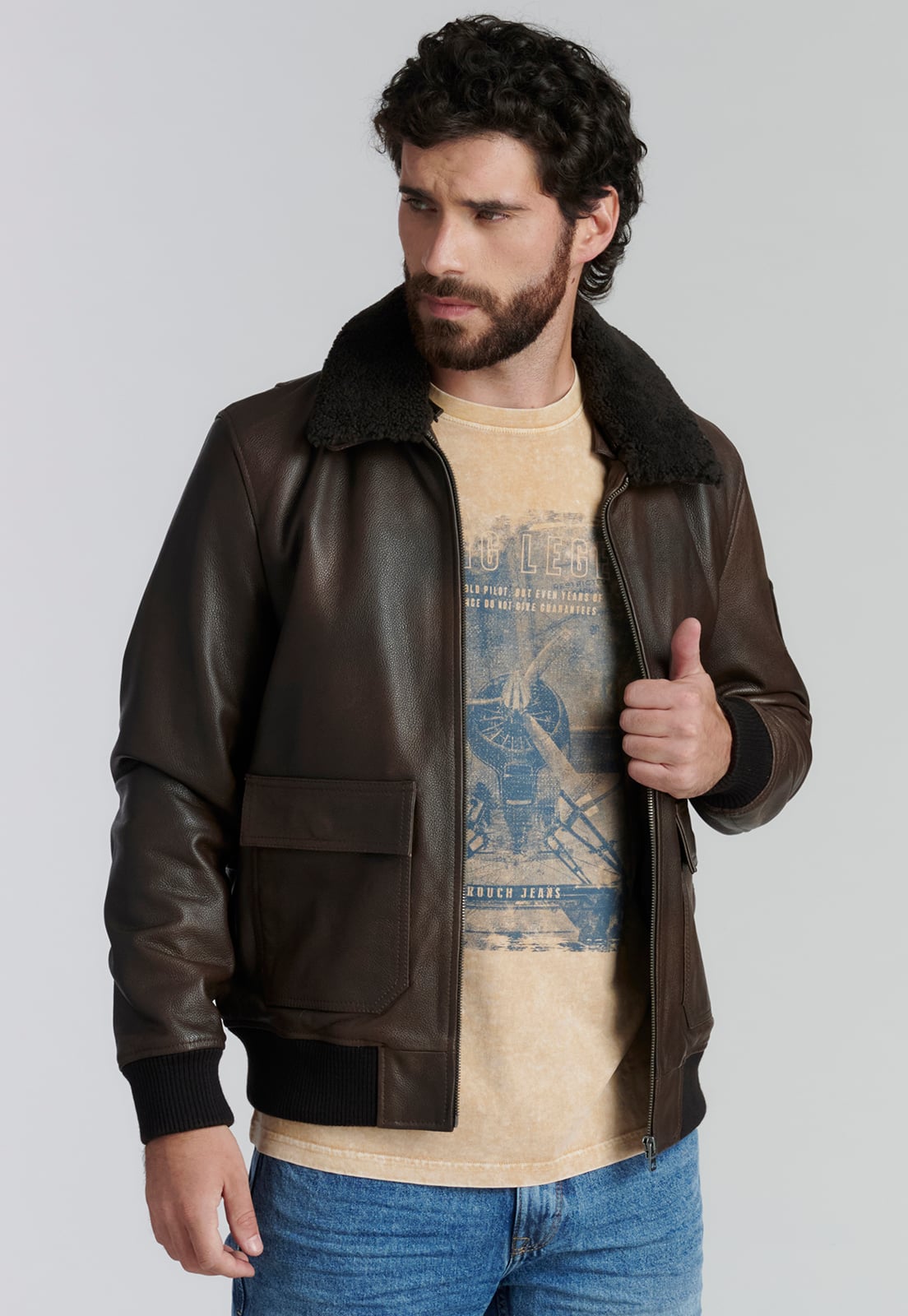 CHAQUETA CUERO HOMBRE FEROUCH CAFÉ WISCONSIN FR BROWN - 1