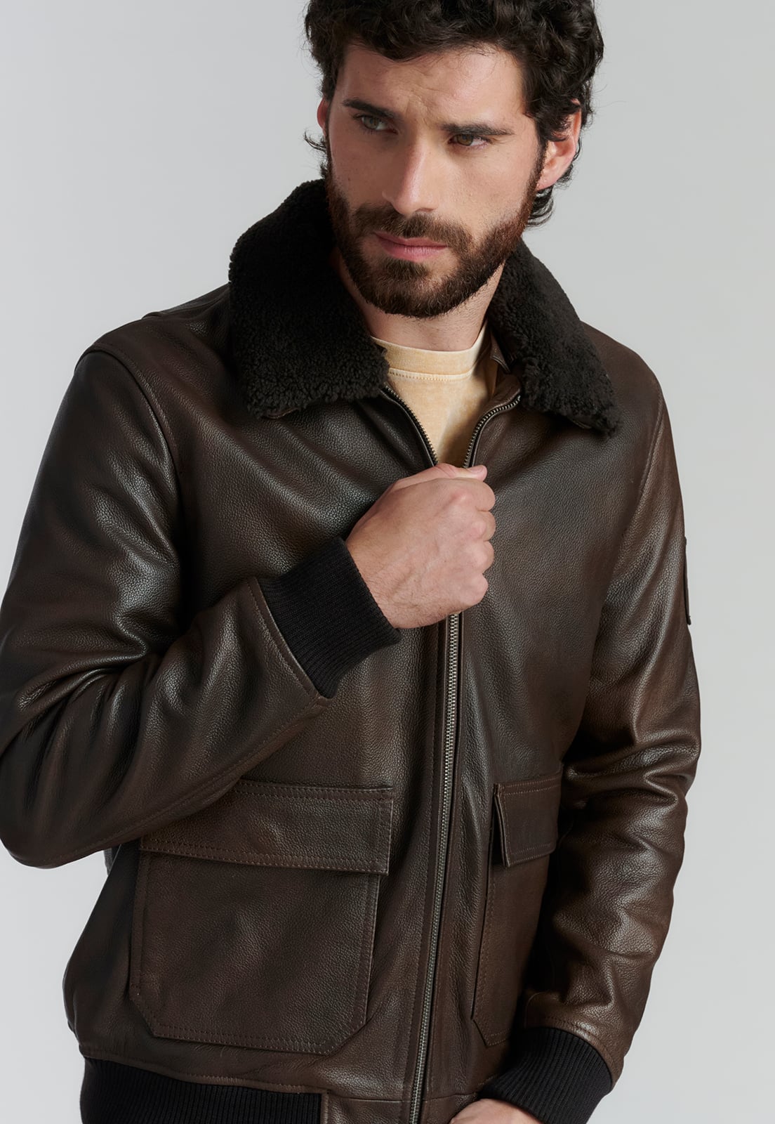 CHAQUETA CUERO HOMBRE FEROUCH CAFÉ WISCONSIN FR BROWN - 3
