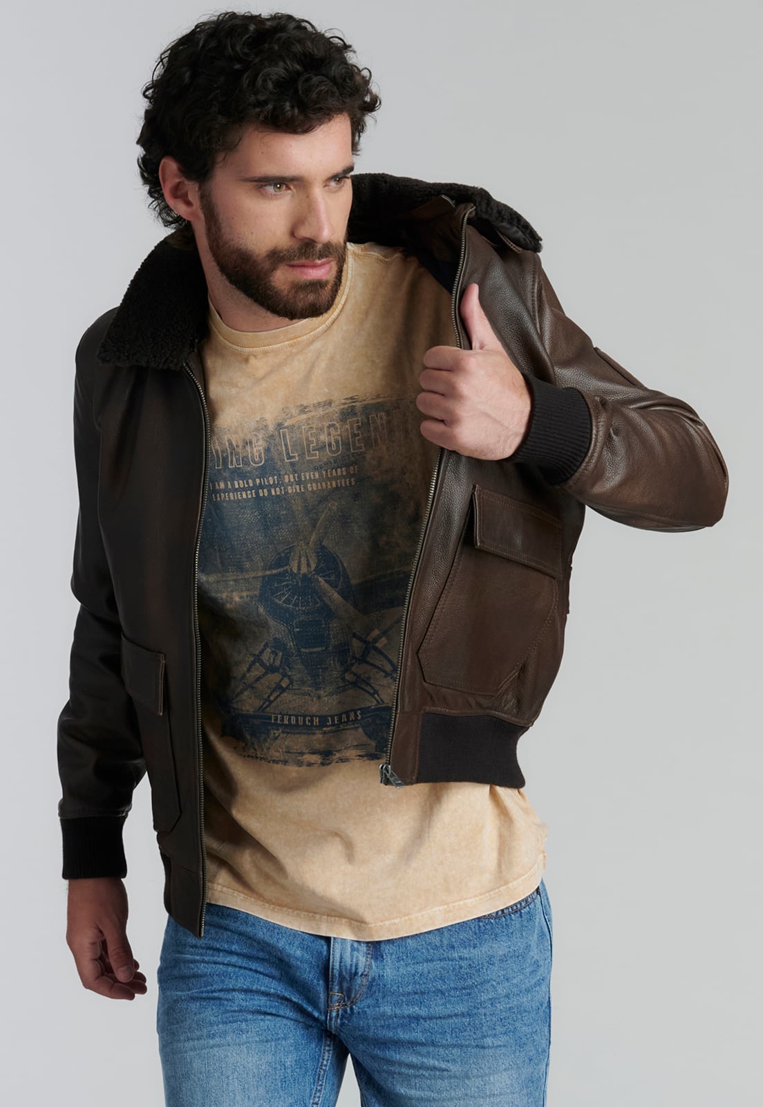 CHAQUETA CUERO HOMBRE FEROUCH CAFÉ WISCONSIN FR BROWN - 5
