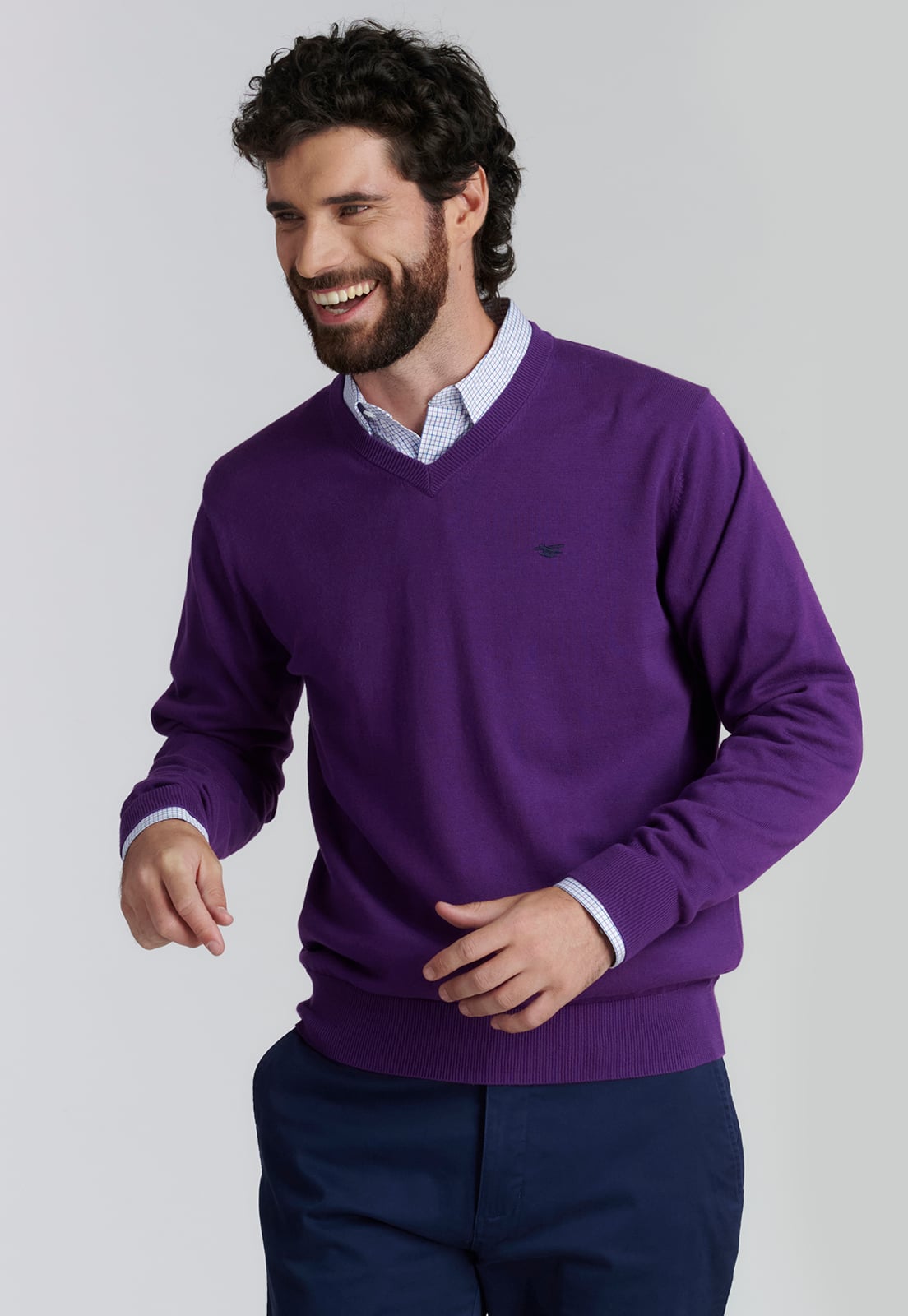 SWEATER ALGODÓN HOMBRE FEROUCH MORADO V NECK SOLIDO F SMART CASUAL DK VIOLET - 1