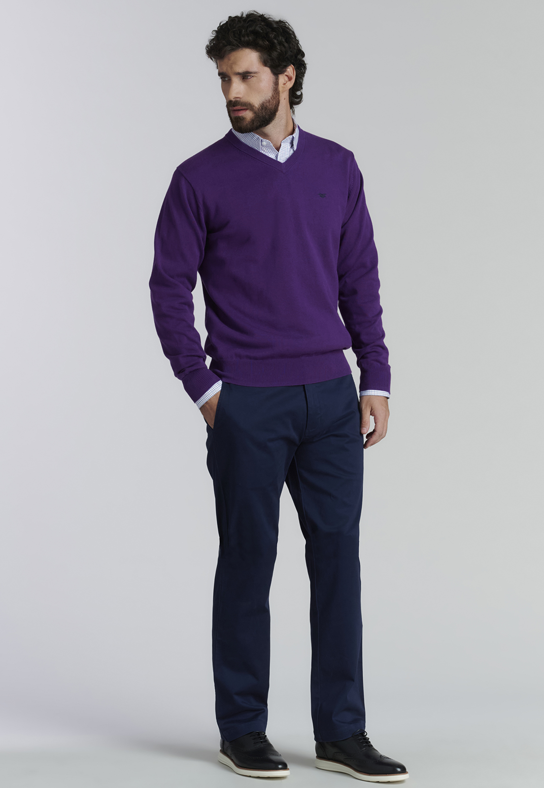 SWEATER ALGODÓN HOMBRE FEROUCH MORADO V NECK SOLIDO F SMART CASUAL DK VIOLET - 2