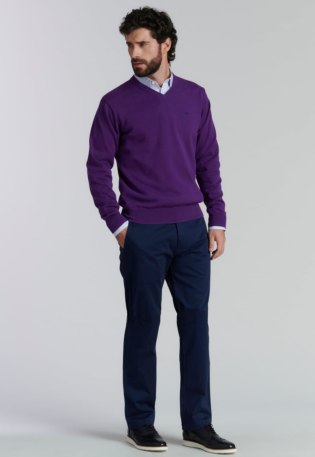 SWEATER ALGODÓN HOMBRE FEROUCH MORADO V NECK SOLIDO F SMART CASUAL DK VIOLET - 2