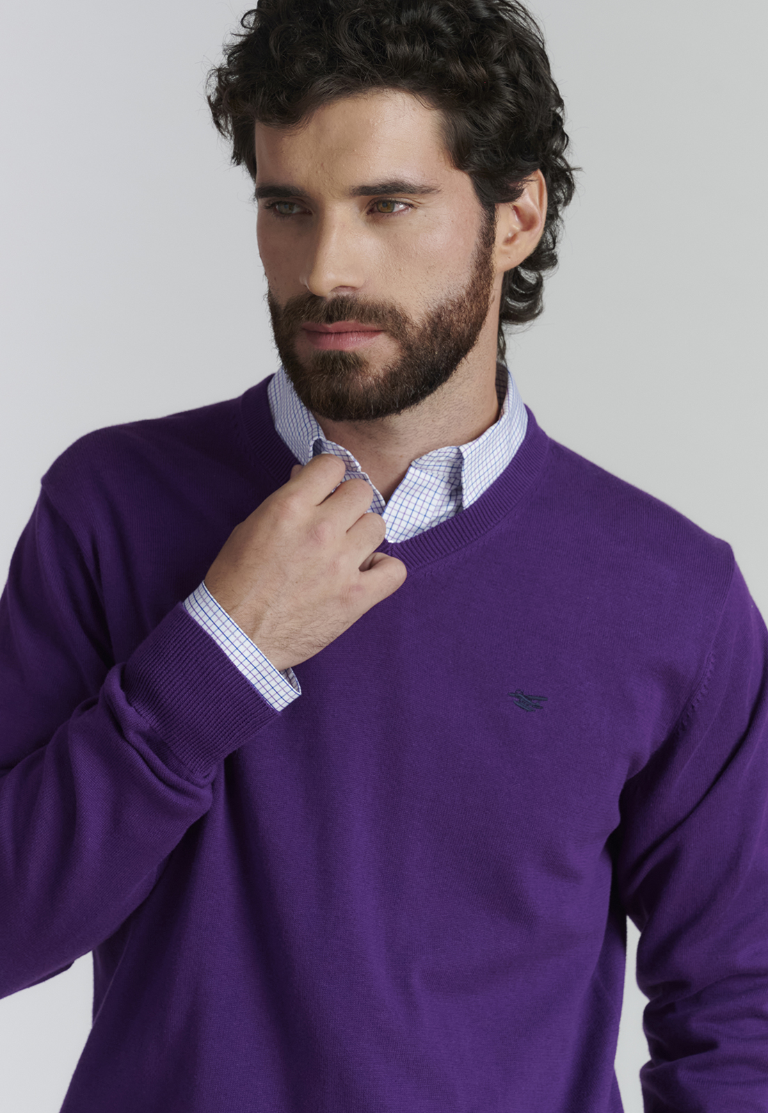 SWEATER ALGODÓN HOMBRE FEROUCH MORADO V NECK SOLIDO F SMART CASUAL DK VIOLET - 3