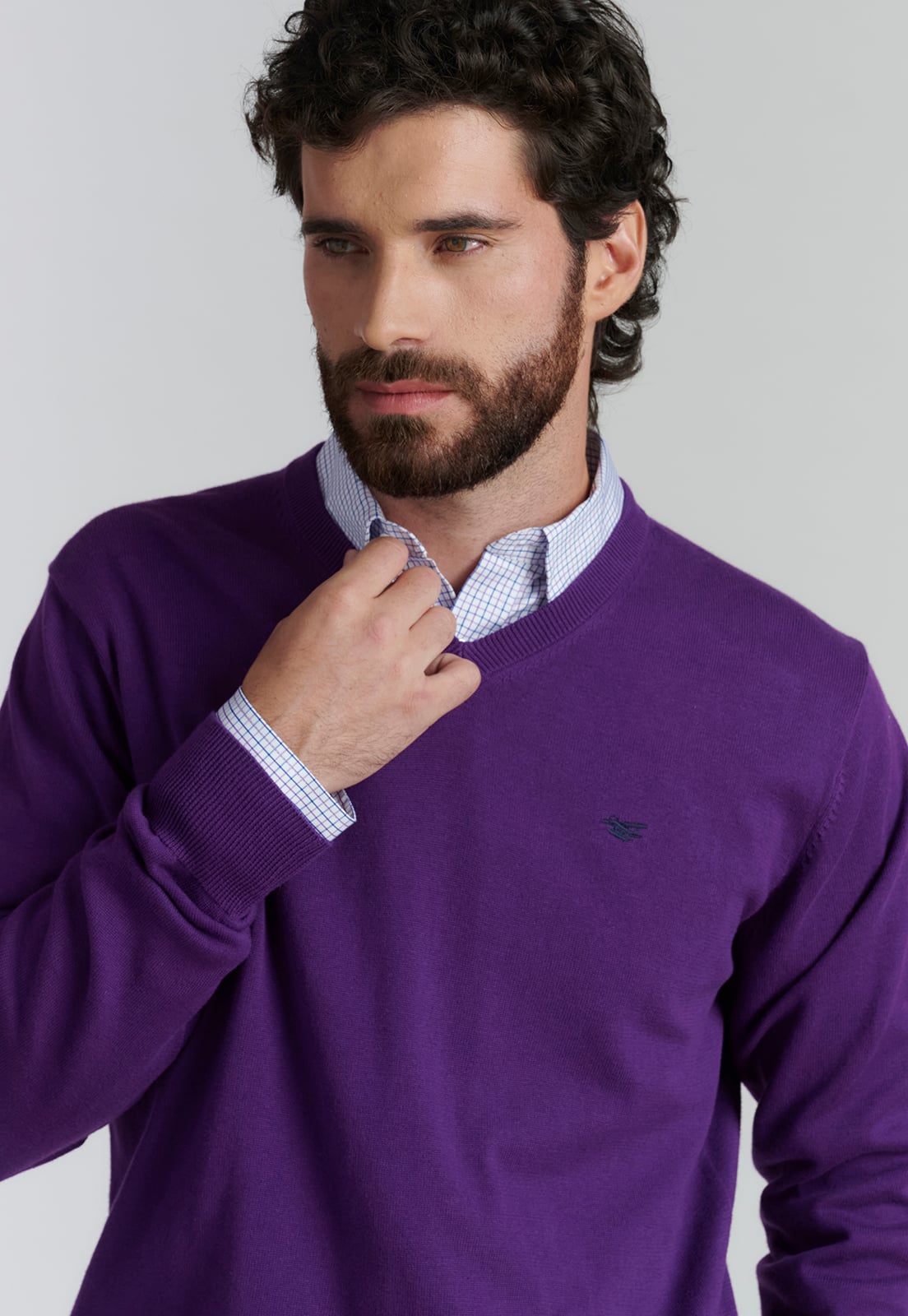 SWEATER ALGODÓN HOMBRE FEROUCH MORADO V NECK SOLIDO F SMART CASUAL DK VIOLET - 3