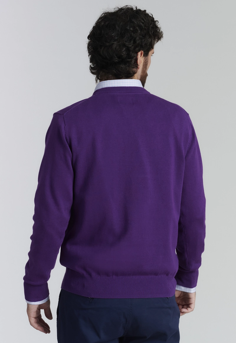 SWEATER ALGODÓN HOMBRE FEROUCH MORADO V NECK SOLIDO F SMART CASUAL DK VIOLET - 4