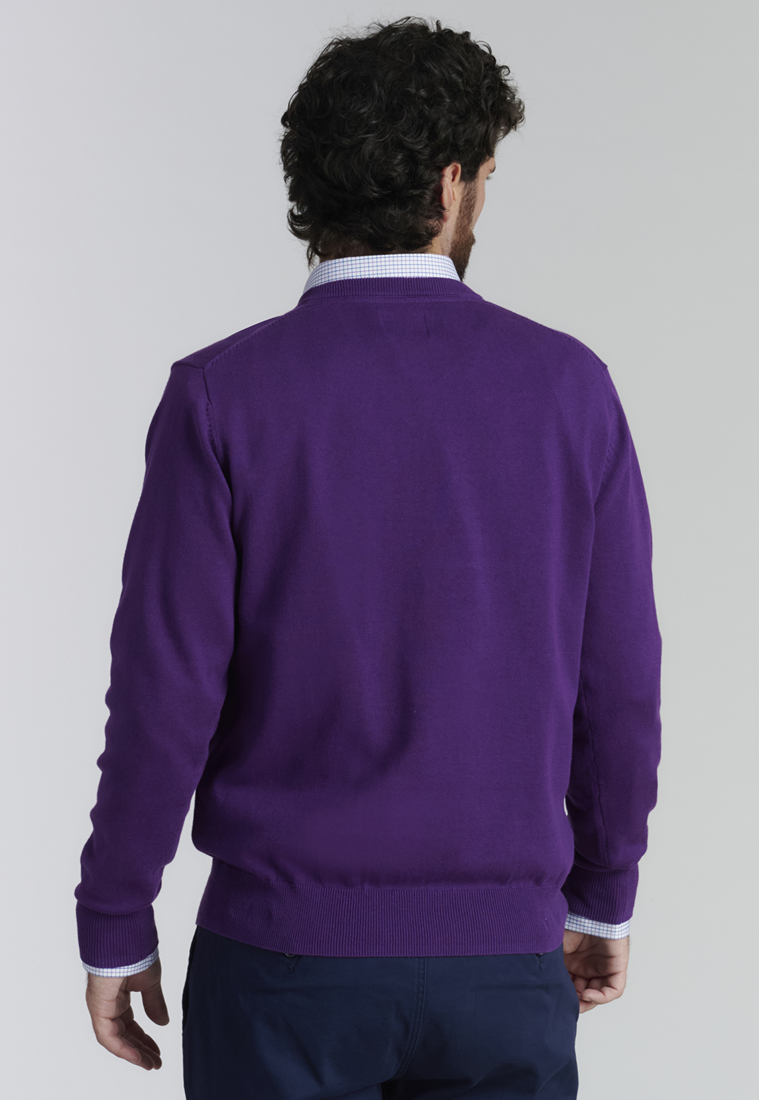 SWEATER ALGODÓN HOMBRE FEROUCH MORADO V NECK SOLIDO F SMART CASUAL DK VIOLET - 4