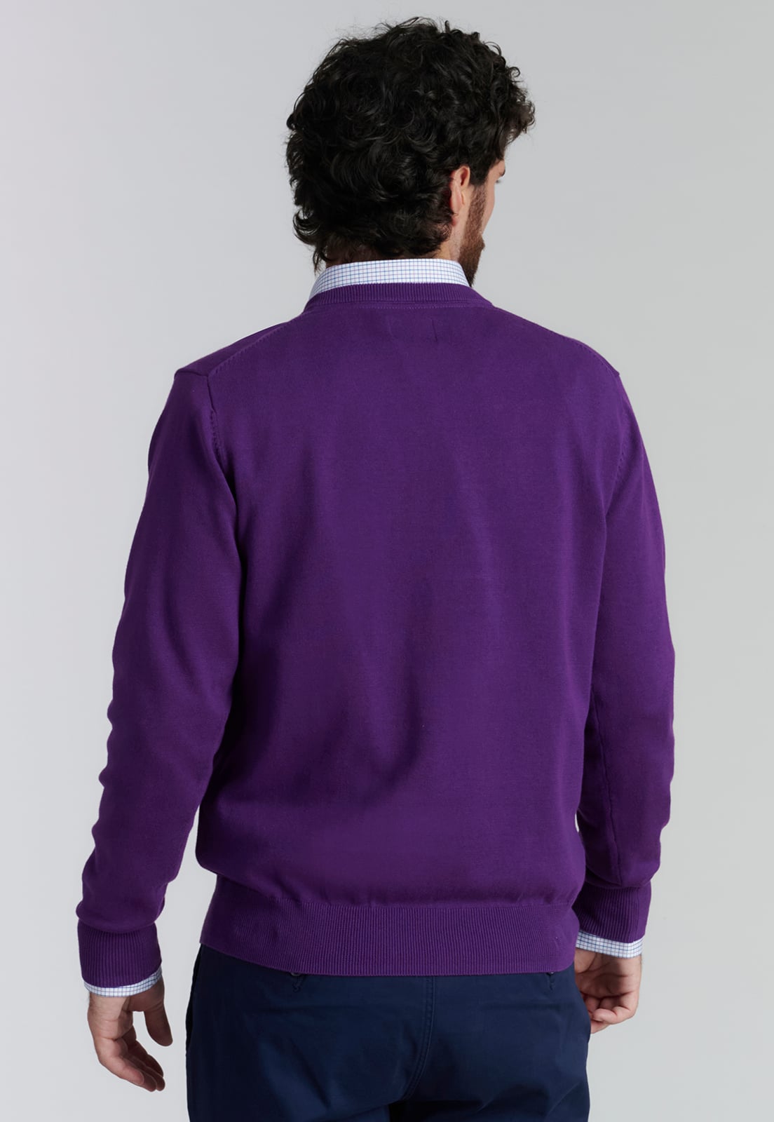 SWEATER ALGODÓN HOMBRE FEROUCH MORADO V NECK SOLIDO F SMART CASUAL DK VIOLET - 4