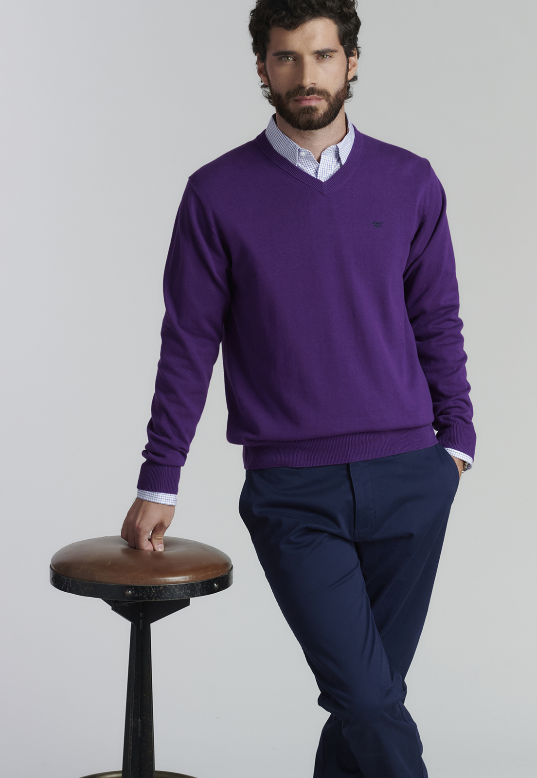 SWEATER ALGODÓN HOMBRE FEROUCH MORADO V NECK SOLIDO F SMART CASUAL DK VIOLET - 5