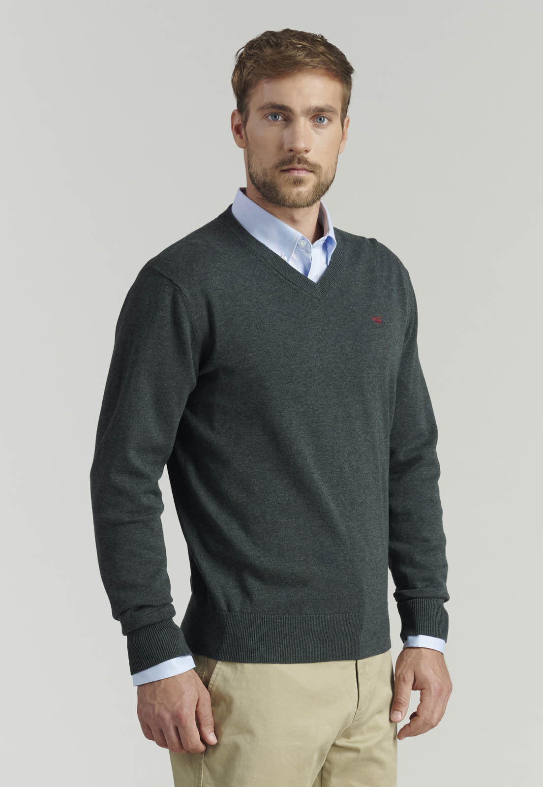 SWEATER ALGODÓN HOMBRE FEROUCH GRIS V NECK MELANGE F SMART CASUAL GRAPHITE - 1