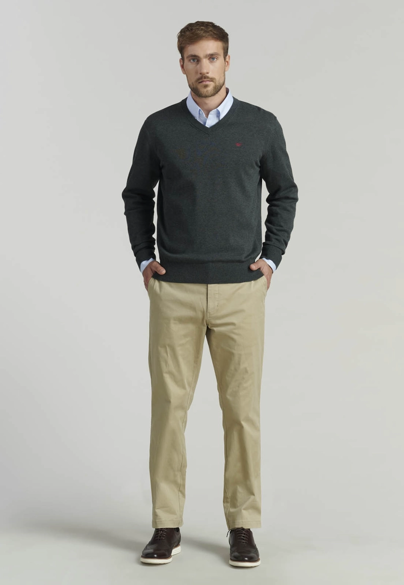 SWEATER ALGODÓN HOMBRE FEROUCH GRIS V NECK MELANGE F SMART CASUAL GRAPHITE - 2