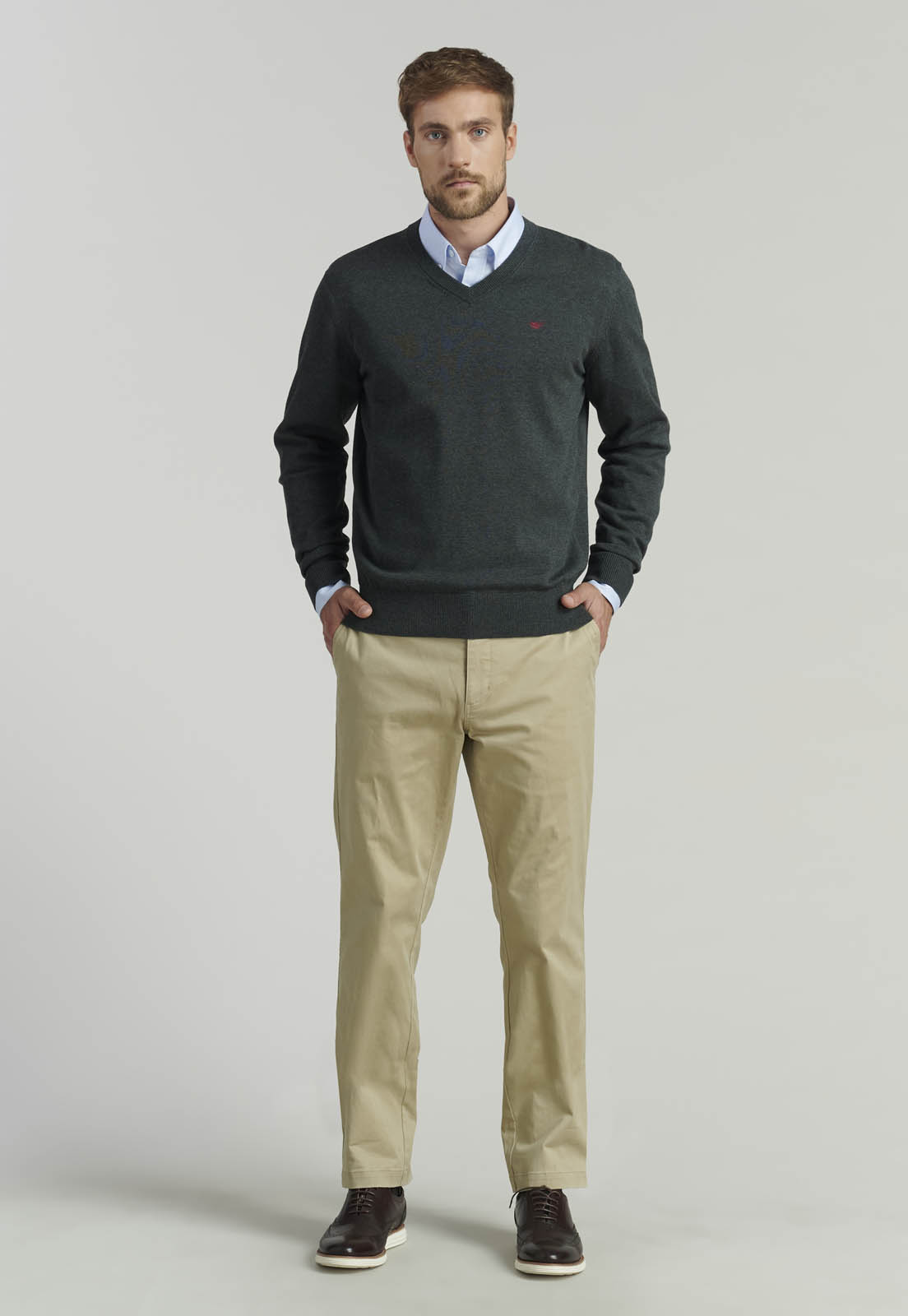 SWEATER ALGODÓN HOMBRE FEROUCH GRIS V NECK MELANGE F SMART CASUAL GRAPHITE - 2