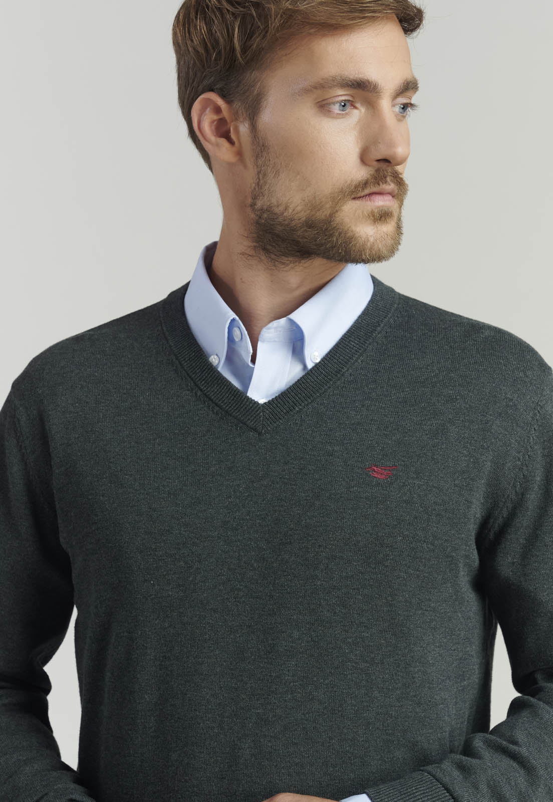 SWEATER ALGODÓN HOMBRE FEROUCH GRIS V NECK MELANGE F SMART CASUAL GRAPHITE - 3