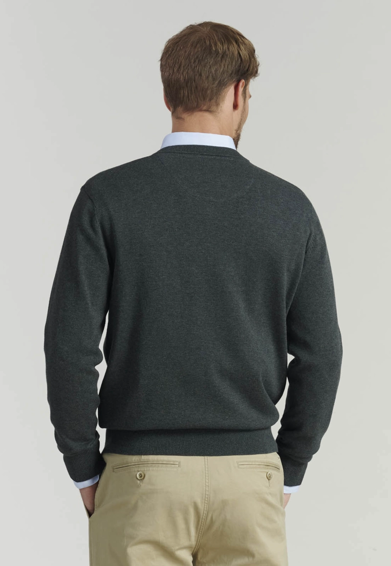 SWEATER ALGODÓN HOMBRE FEROUCH GRIS V NECK MELANGE F SMART CASUAL GRAPHITE - 4