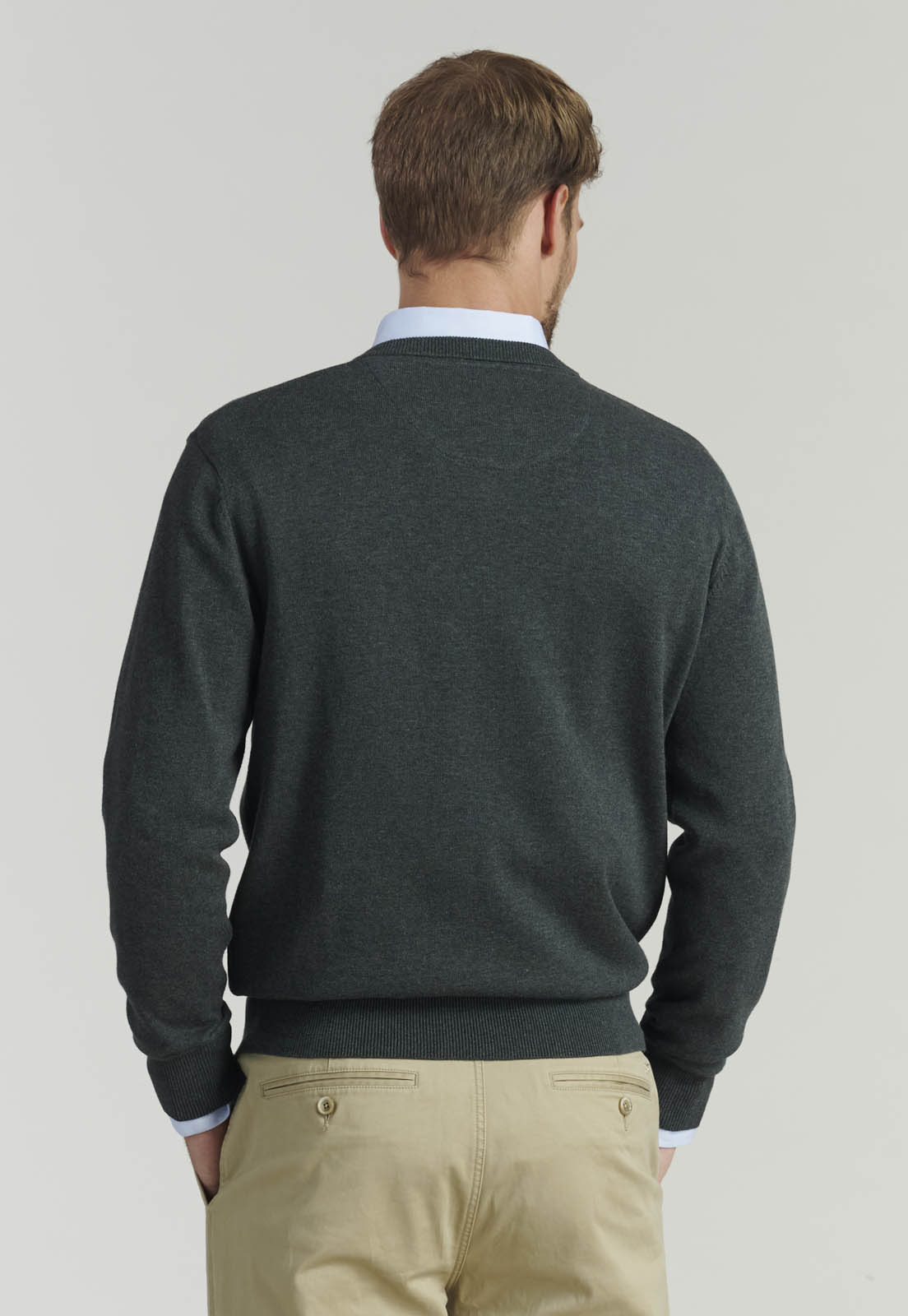 SWEATER ALGODÓN HOMBRE FEROUCH GRIS V NECK MELANGE F SMART CASUAL GRAPHITE - 4