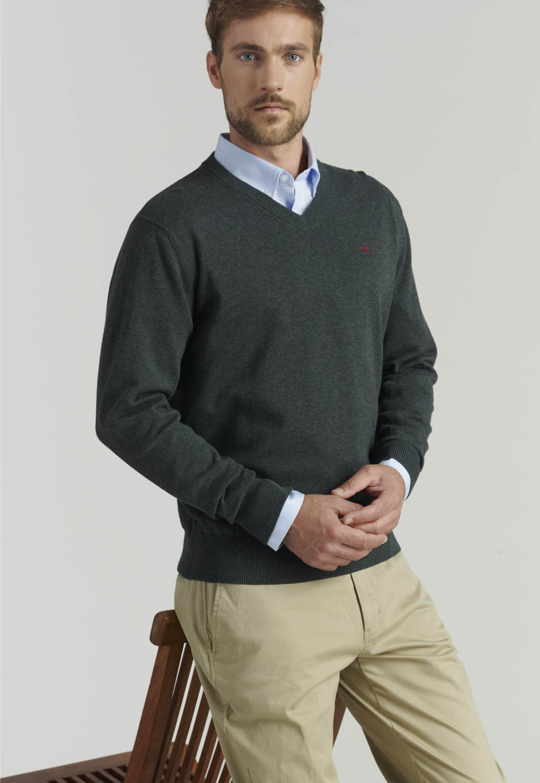 SWEATER ALGODÓN HOMBRE FEROUCH GRIS V NECK MELANGE F SMART CASUAL GRAPHITE - 5